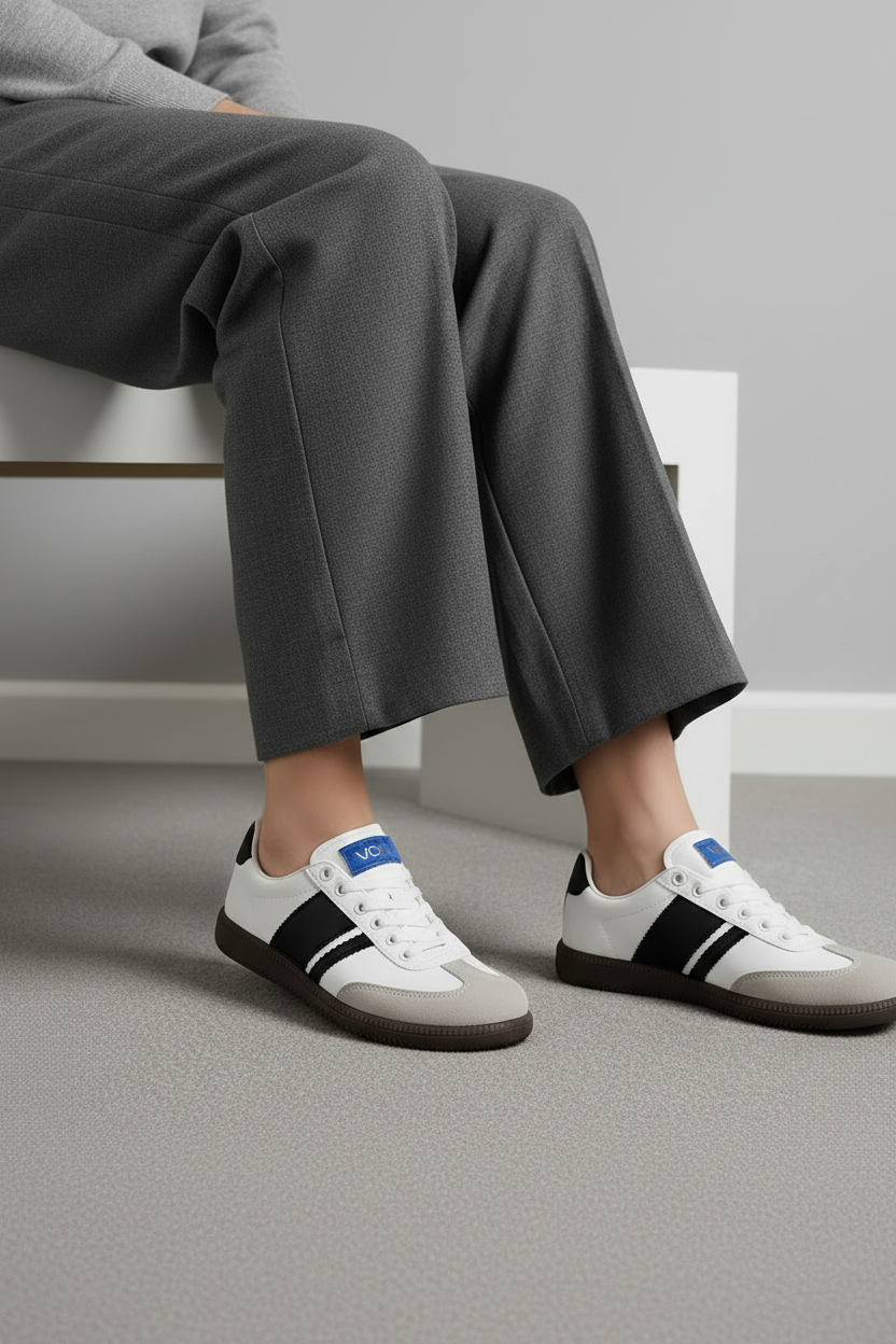 Tenis Casual Gris Claro Con Detalles Rosa Pastel Para Dama Estilo Retro Renovado - 13408