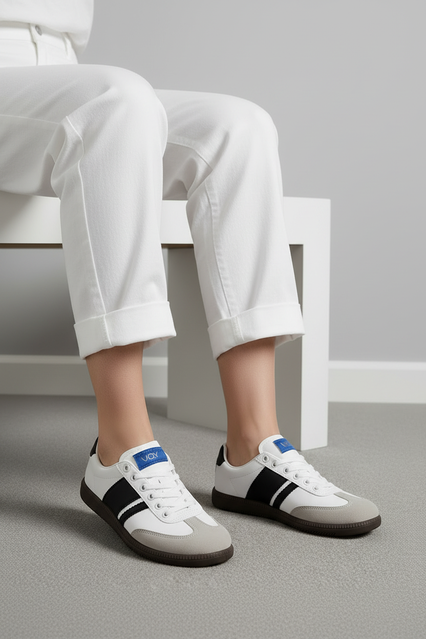 Tenis Casual Gris Claro Con Detalles Rosa Pastel Para Dama Estilo Retro Renovado - 13408