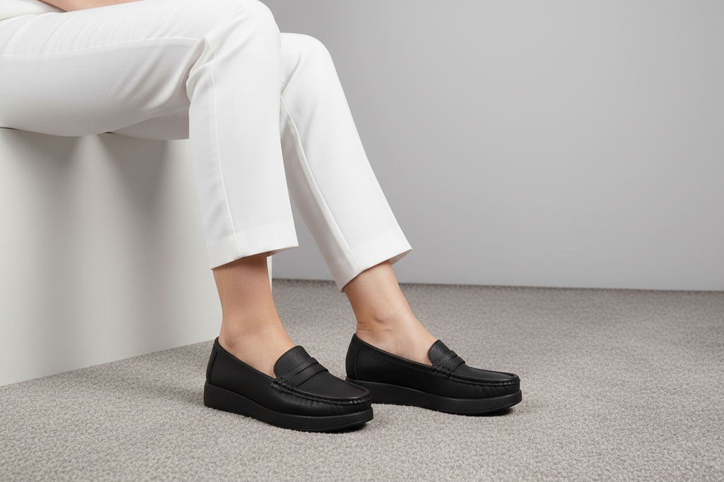 Mocasines de Mujer en Negro con Acabado Texturizado y Suela Plana para Uso Diario - 14010