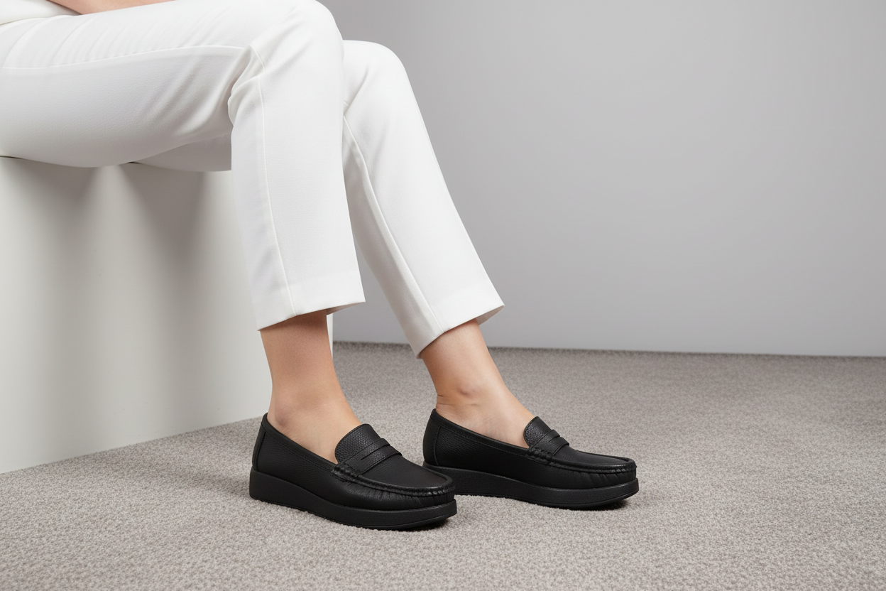 Mocasines de Mujer en Negro con Acabado Texturizado y Suela Plana para Uso Diario - 14010