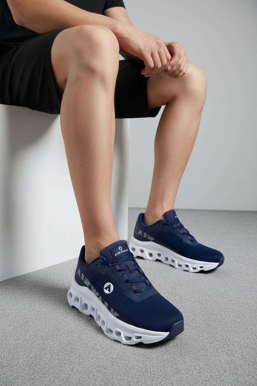 Tenis Deportivos Azul Marino Con Suela Alveolar Blanca Diseño Aerodinámico Acabado Brillante Forro Acolchado - 14297