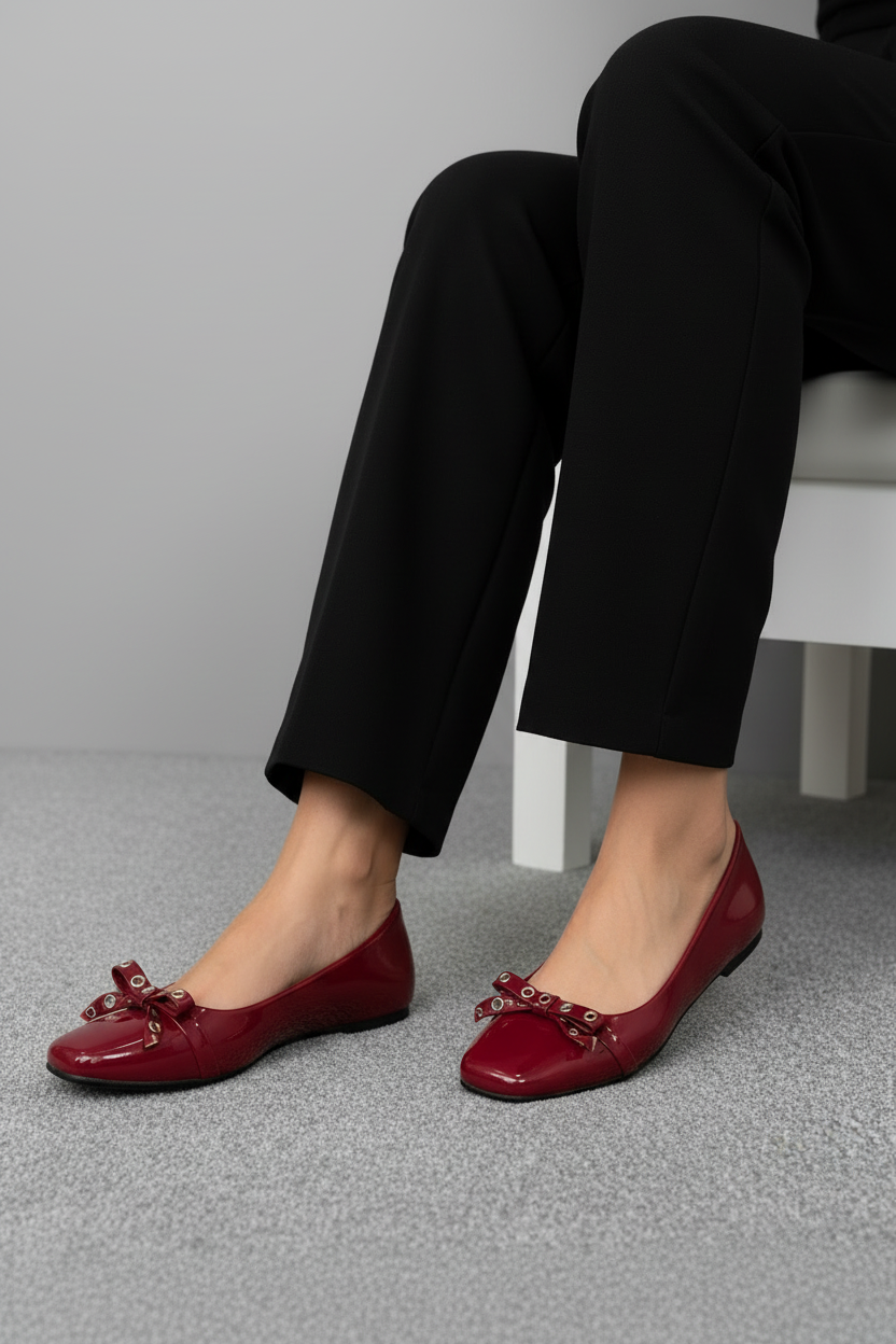 Bailarinas Burdeos Charol Con Lazo Frontal 14459 Elegancia Atemporal Y Comodidad Total Para Todo El Día