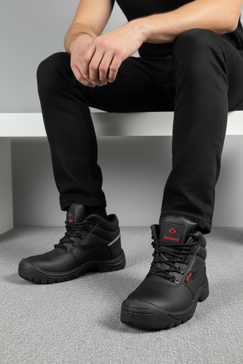 Zapato De Seguridad Acabado Negro Con Detalles En Rojo Y Puntera De Acero - 14116