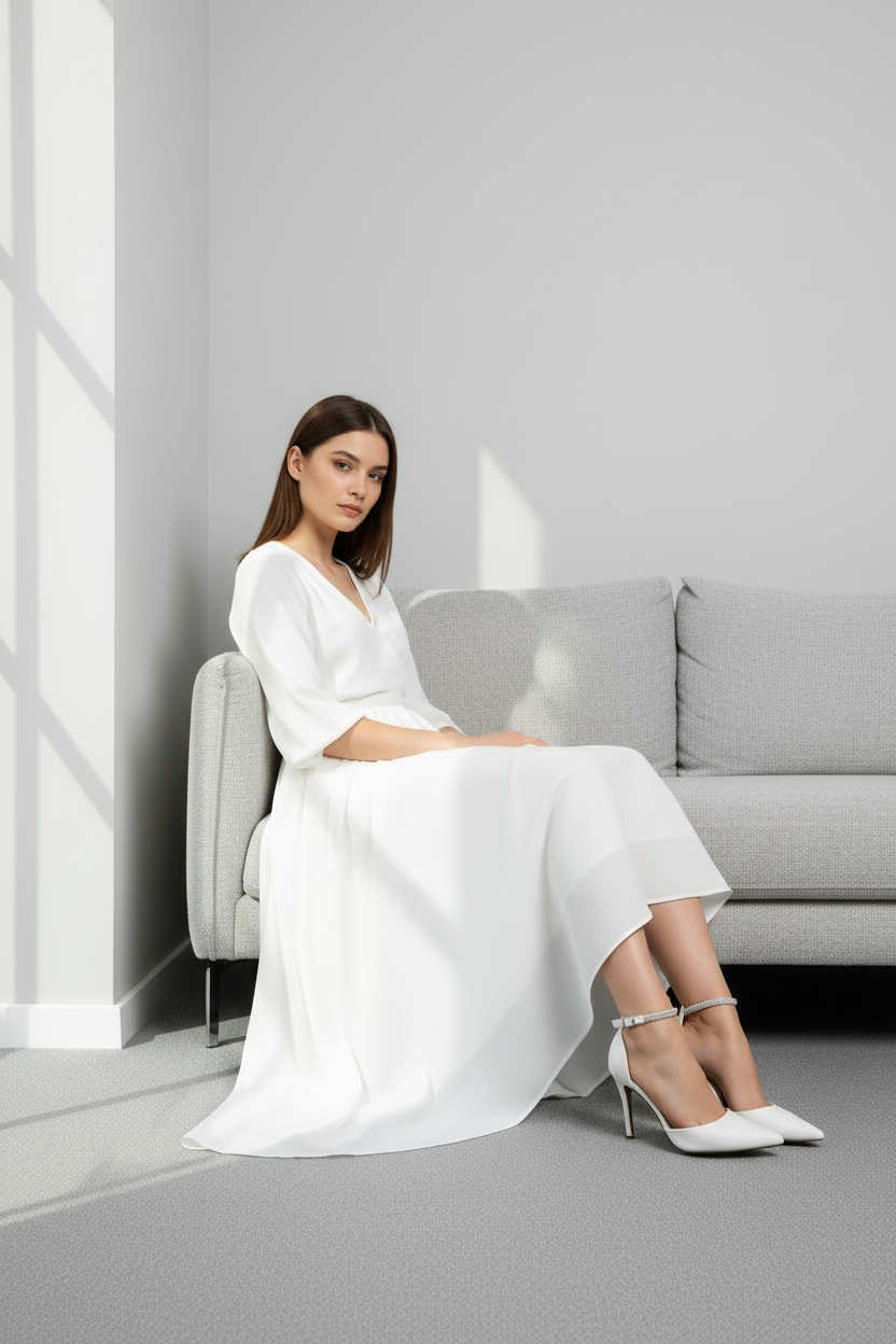 Tacones + Blancos con Pulsera Cruzada y Punta Fina, Hebilla Metálica + Estilo Elegante y Moderno + 14554