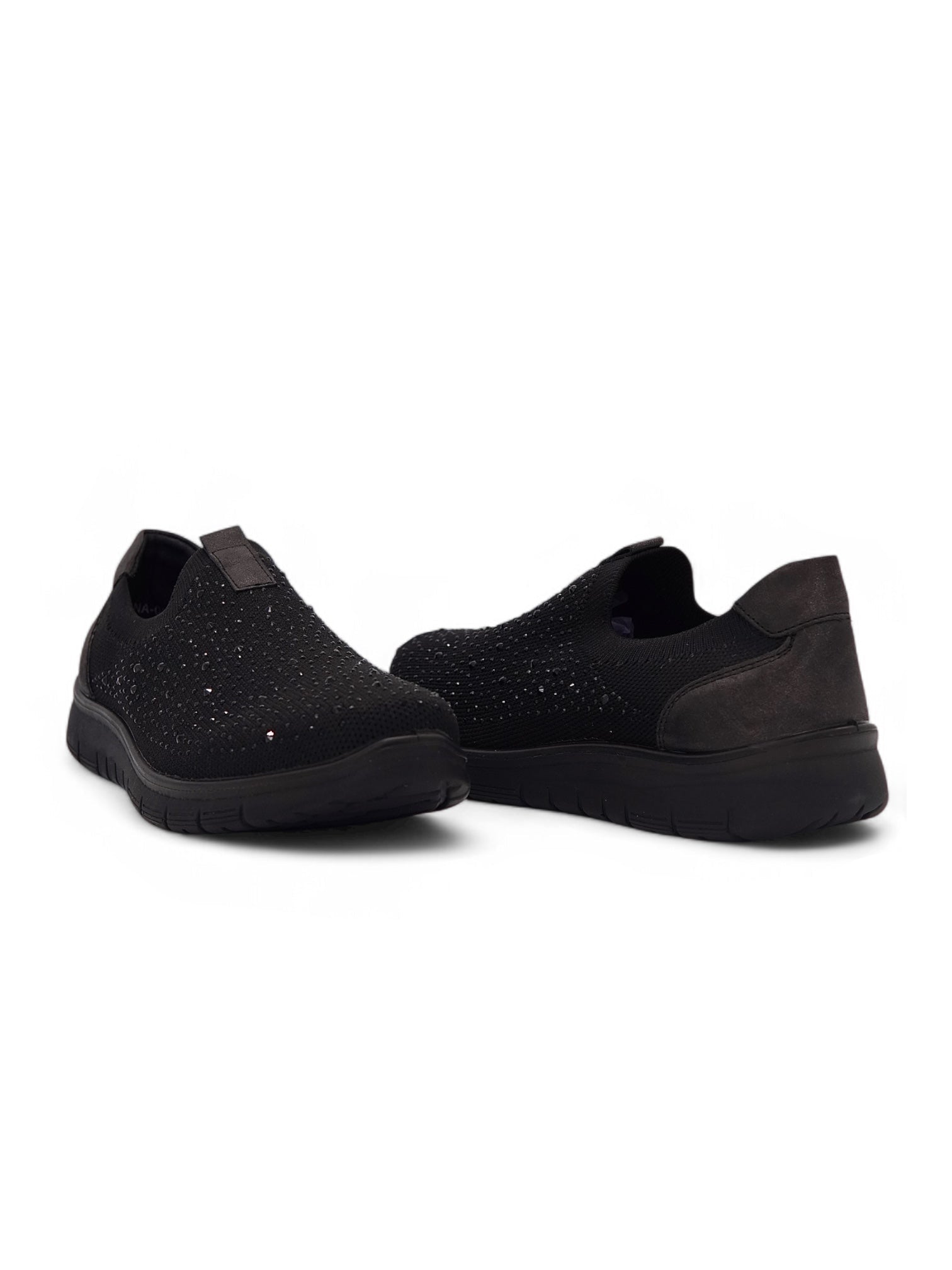 14086 - Tenis Slip-On para Mujer en Negro con Detalles Brillantes