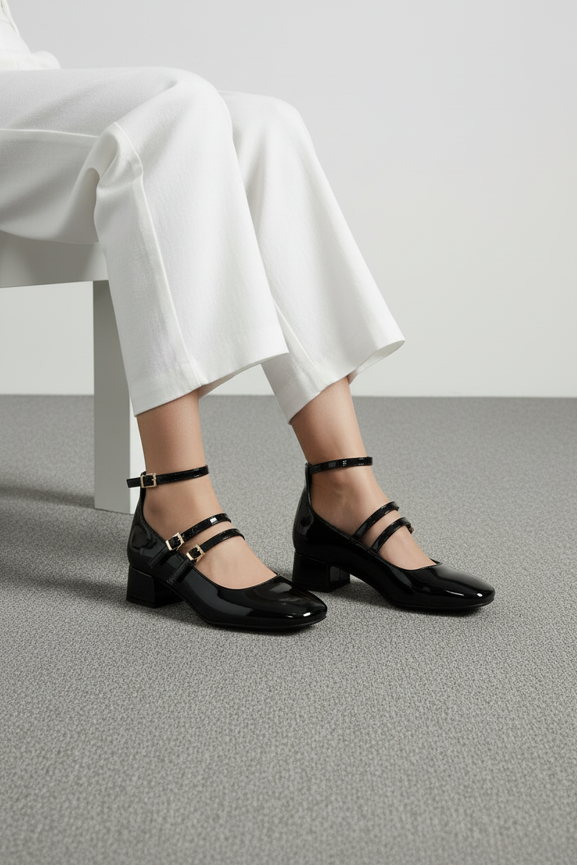 Mary Jane Charol Doble Correa 14313 Con Tacón Bajo Cuadrado Elegante Y Cómoda Para Todo Día