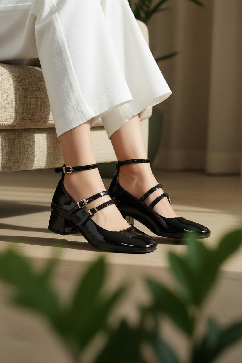 Mary Jane Charol Doble Correa 14313 Con Tacón Bajo Cuadrado Elegante Y Cómoda Para Todo Día