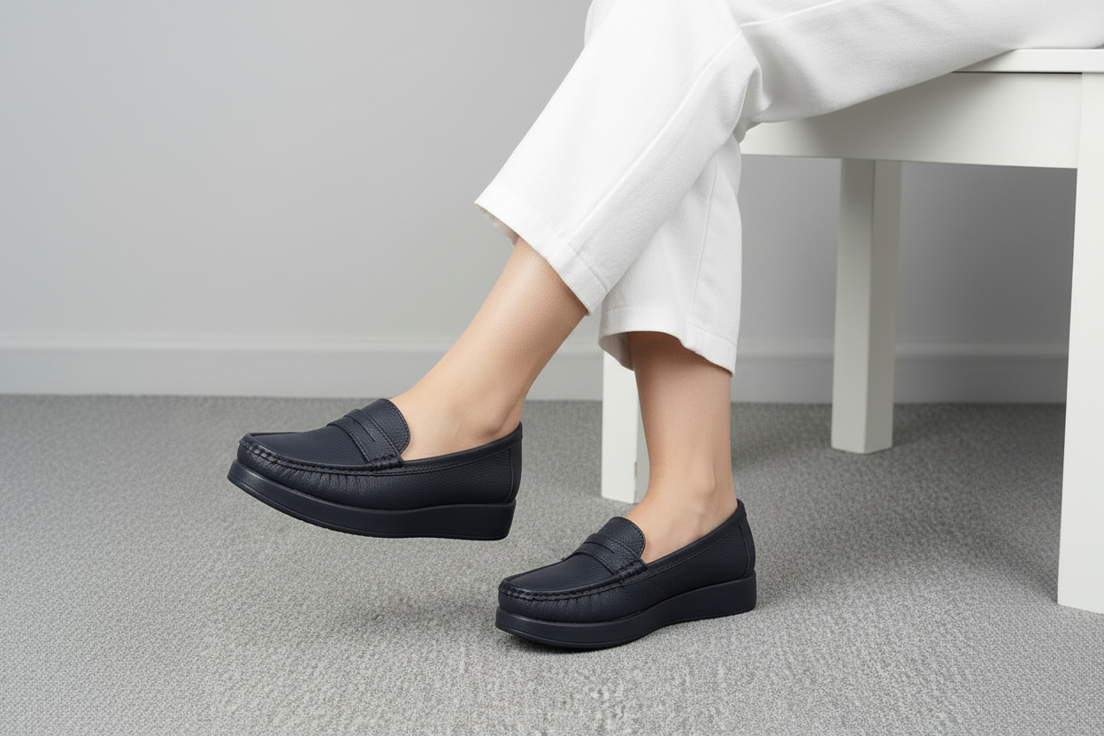 Mocasines de Mujer Texturizados Negros Con Detalle Decorativo En Antifaz Y Suela Plana Acolchada - 14012