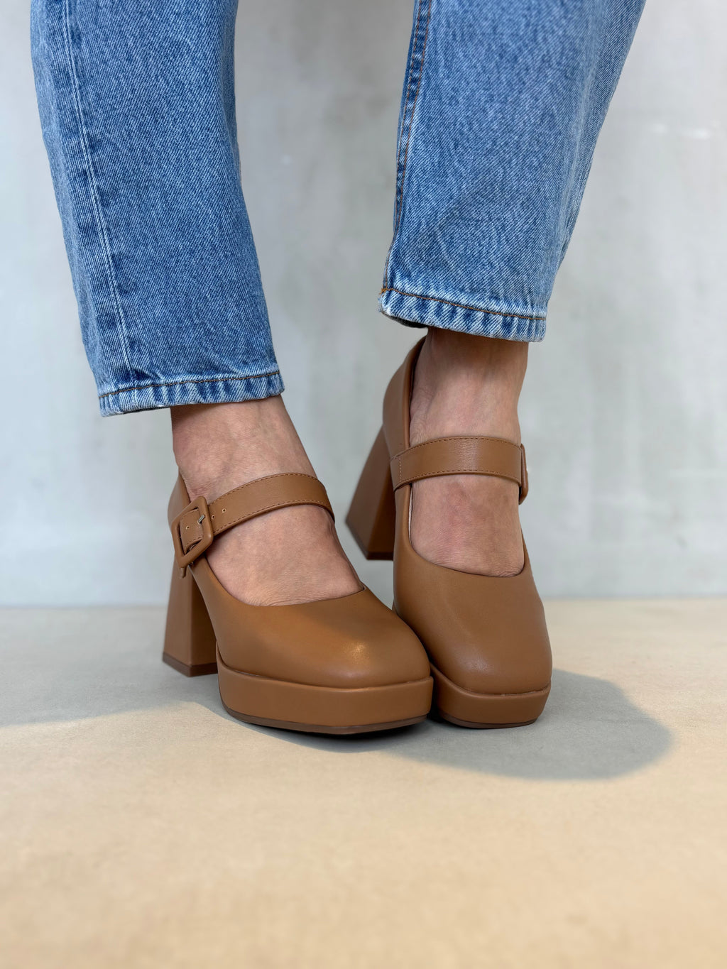 Zapatos Mary Jane Con Plataforma Terracota 13764 Tacón Grueso Y Plataforma Delantera Para Mayor Altura Y Estabilidad