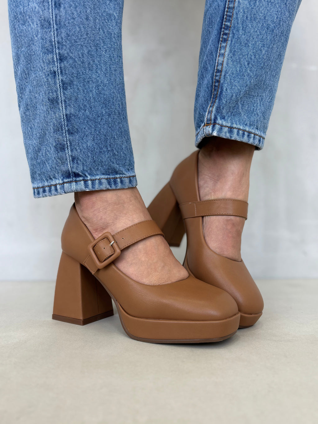 Zapatos Mary Jane Con Plataforma Terracota 13764 Tacón Grueso Y Plataforma Delantera Para Mayor Altura Y Estabilidad