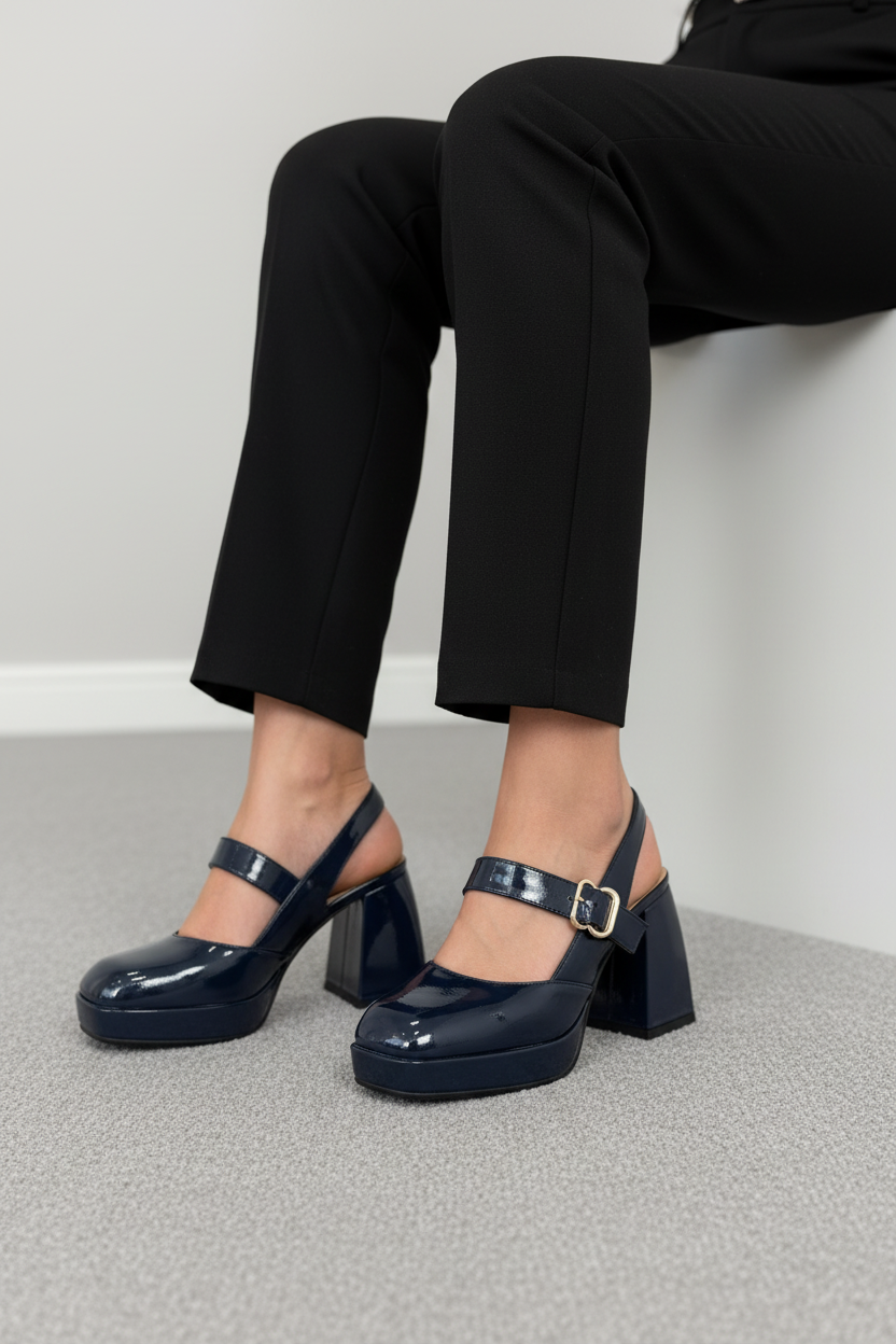 Zapato De Tacón Mary Jane Charolado Con Plataforma – Toque Vintage Para Mujer 13762