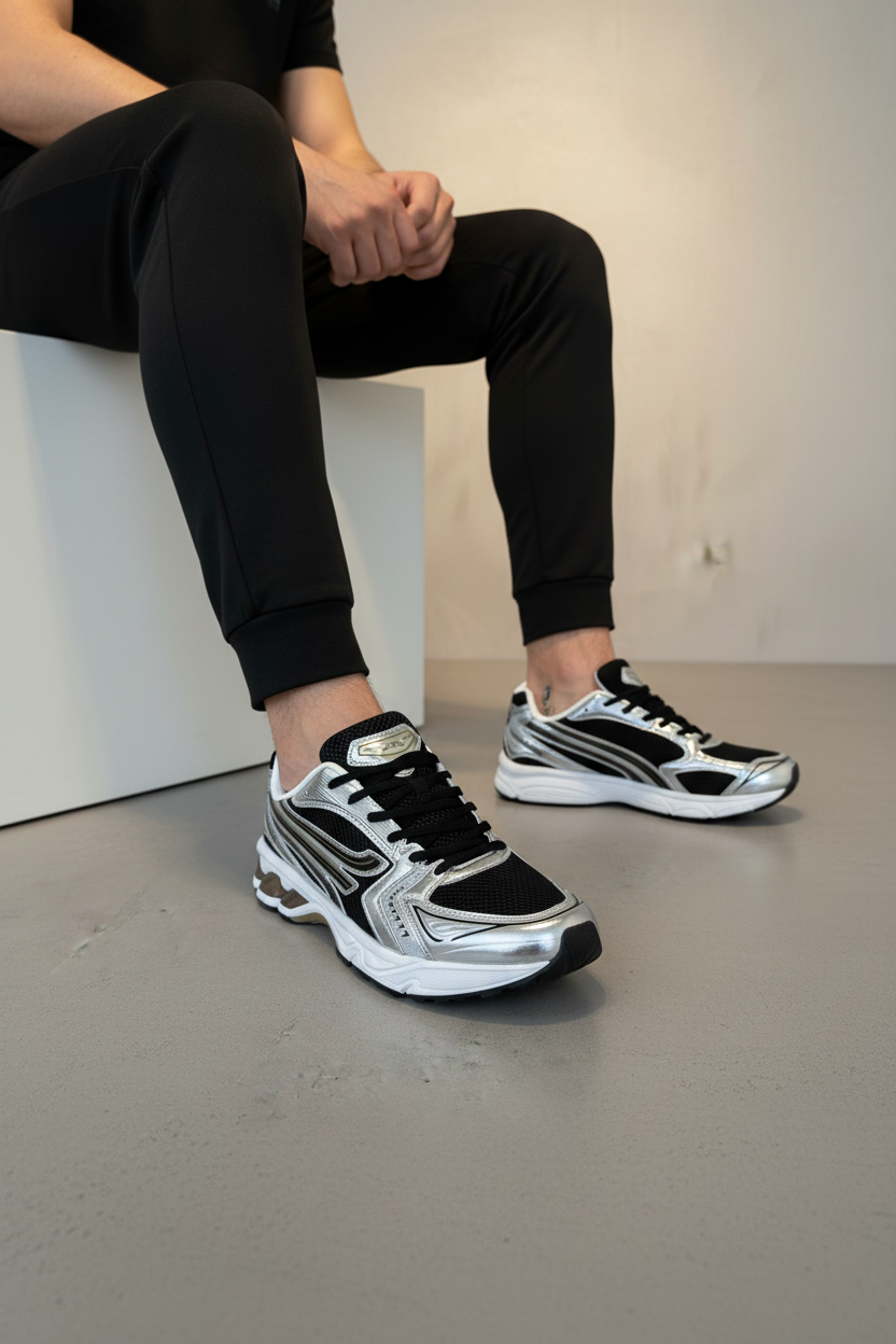 Tenis Con Acabado Gris Y Negro, Cierre Con Cordones, Suela Acolchada Y Estilo Urbano – 14646