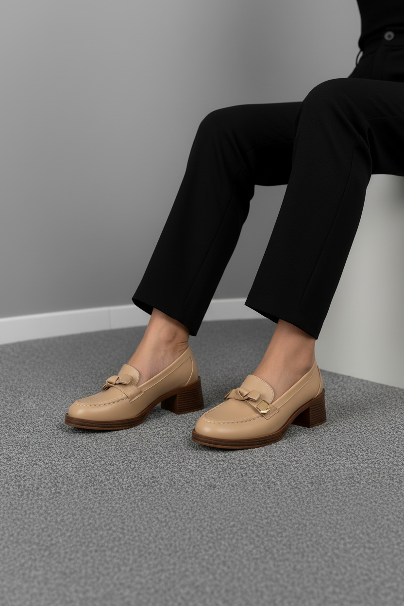 Mocasines De Tacón Rosa Detallista 14004 Con Tacón Bloque Medio Y Detalle Decorativo En Antifaz