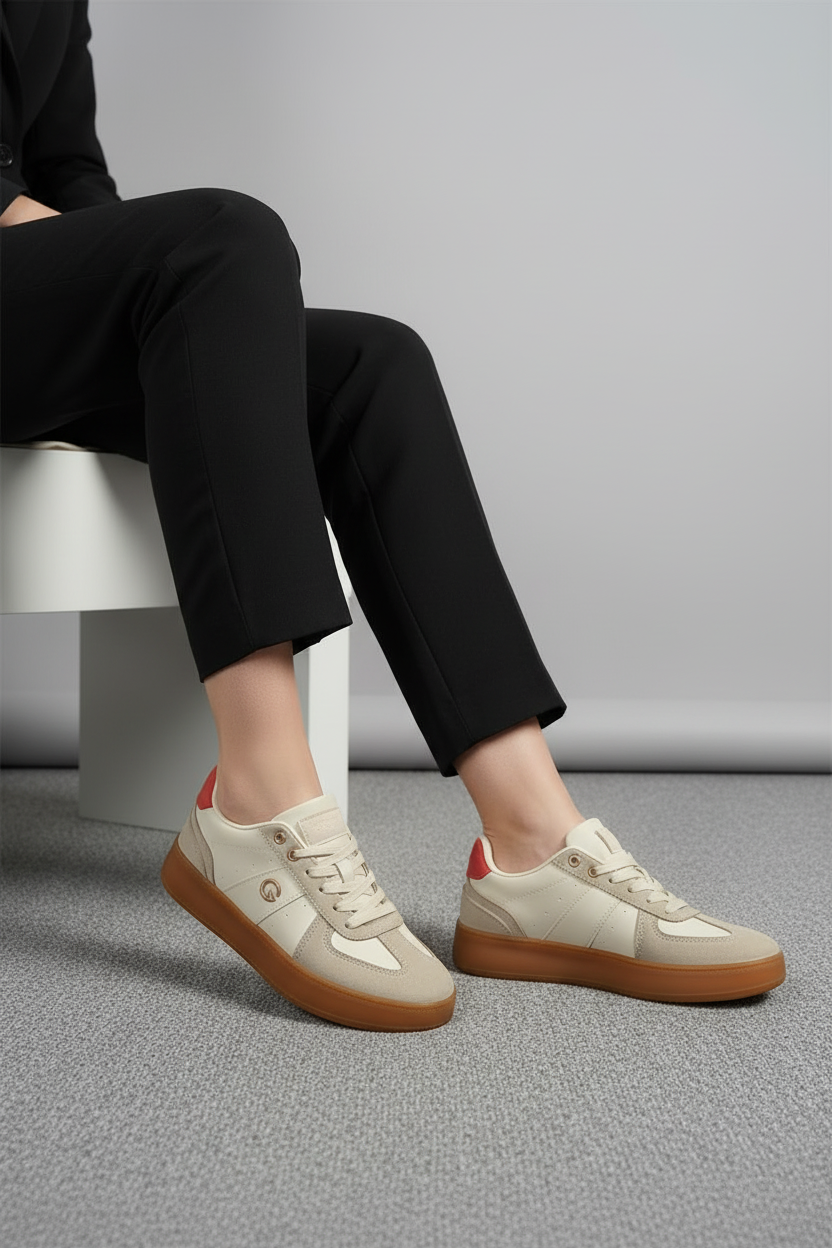 Tenis Casual Negro con Suela Marrón y Detalles Metálicos Minimalista para Looks Urbanos - 13451