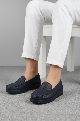 Mocasines de Mujer Texturizados Negros Con Detalle Decorativo En Antifaz Y Suela Plana Acolchada - 14012