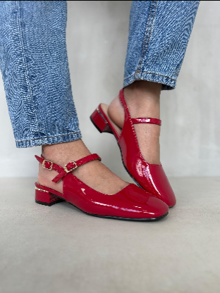 Zapatos Slingback En Charol Rojo Con Correa Ajustable Y Tacón Bajo Elegante – 14063