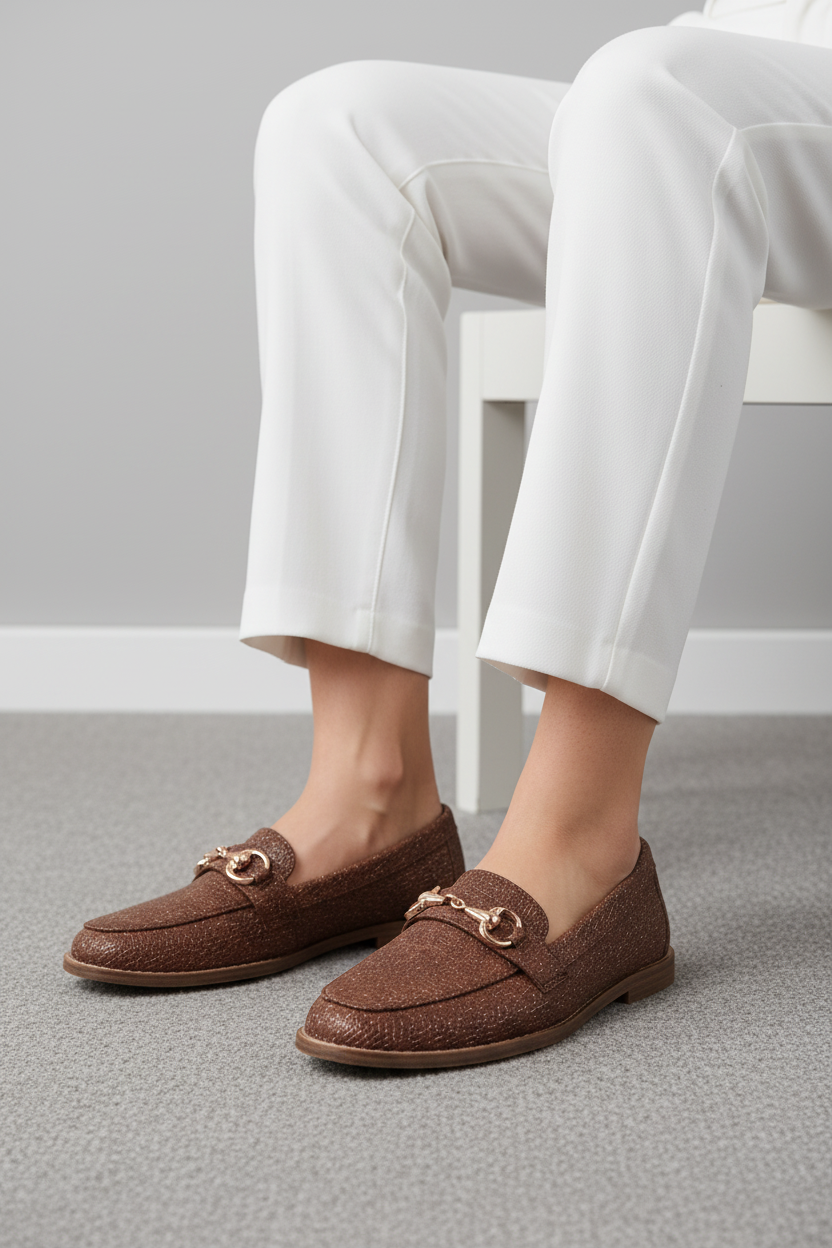 Mocasín Casual Con Textura Reptil Y Adorno Metálico Al Frente Para Mujer - 13323
