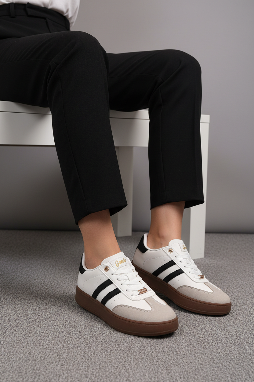 Tenis Casual Para Mujer En Negro, Blanco Y Gris Con Suela En Contraste Marrón - 13372