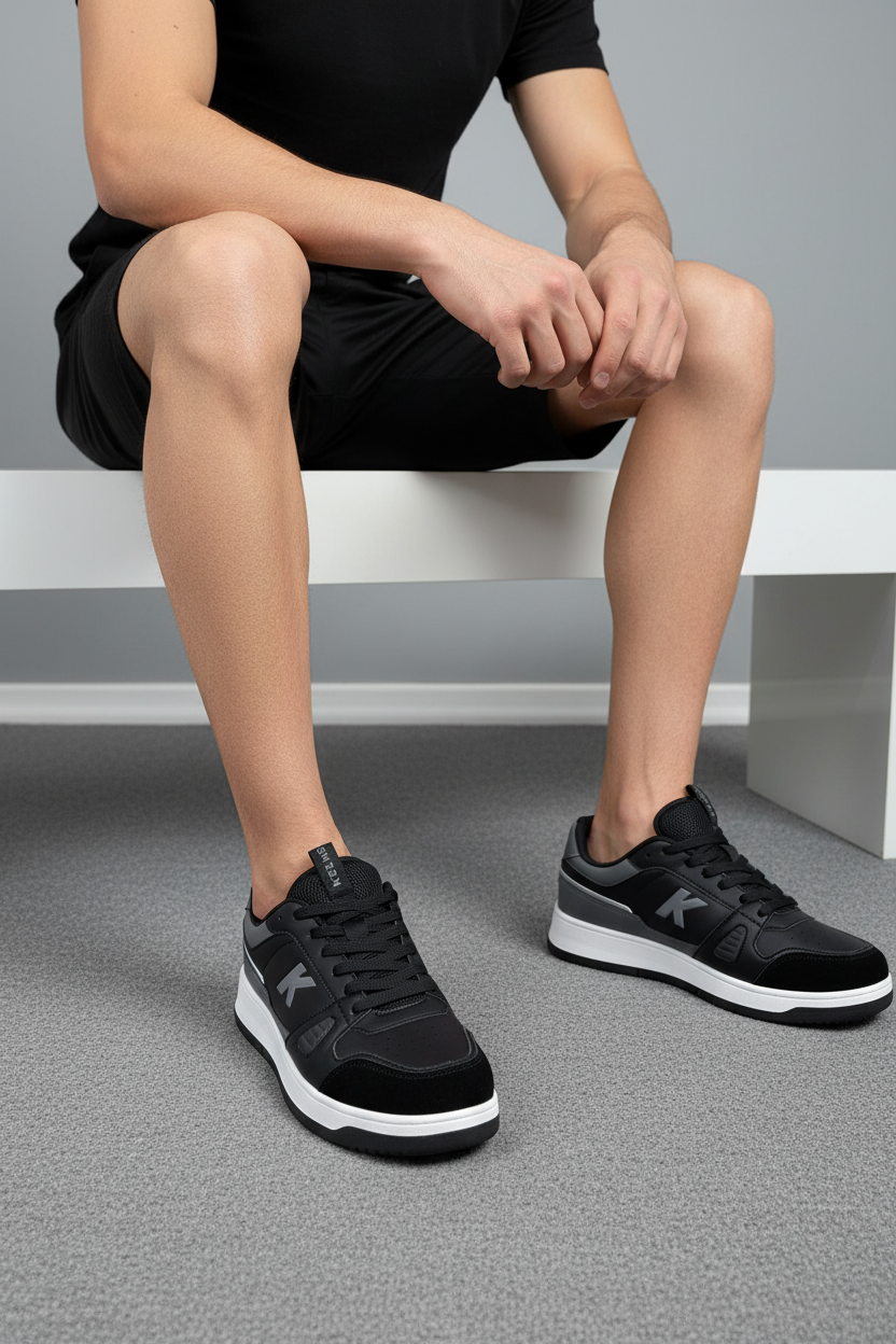 Tenis Negros Con Detalles Grises Y Suela Bicolor + Para Uso Diario Y Entrenamientos + 14243