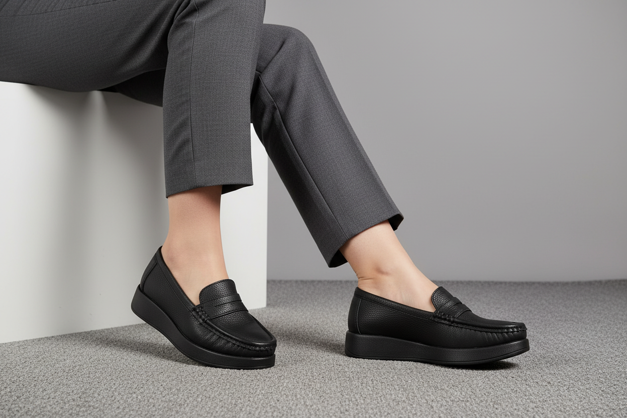 Mocasines de Mujer en Negro con Acabado Texturizado y Suela Plana para Uso Diario - 14010