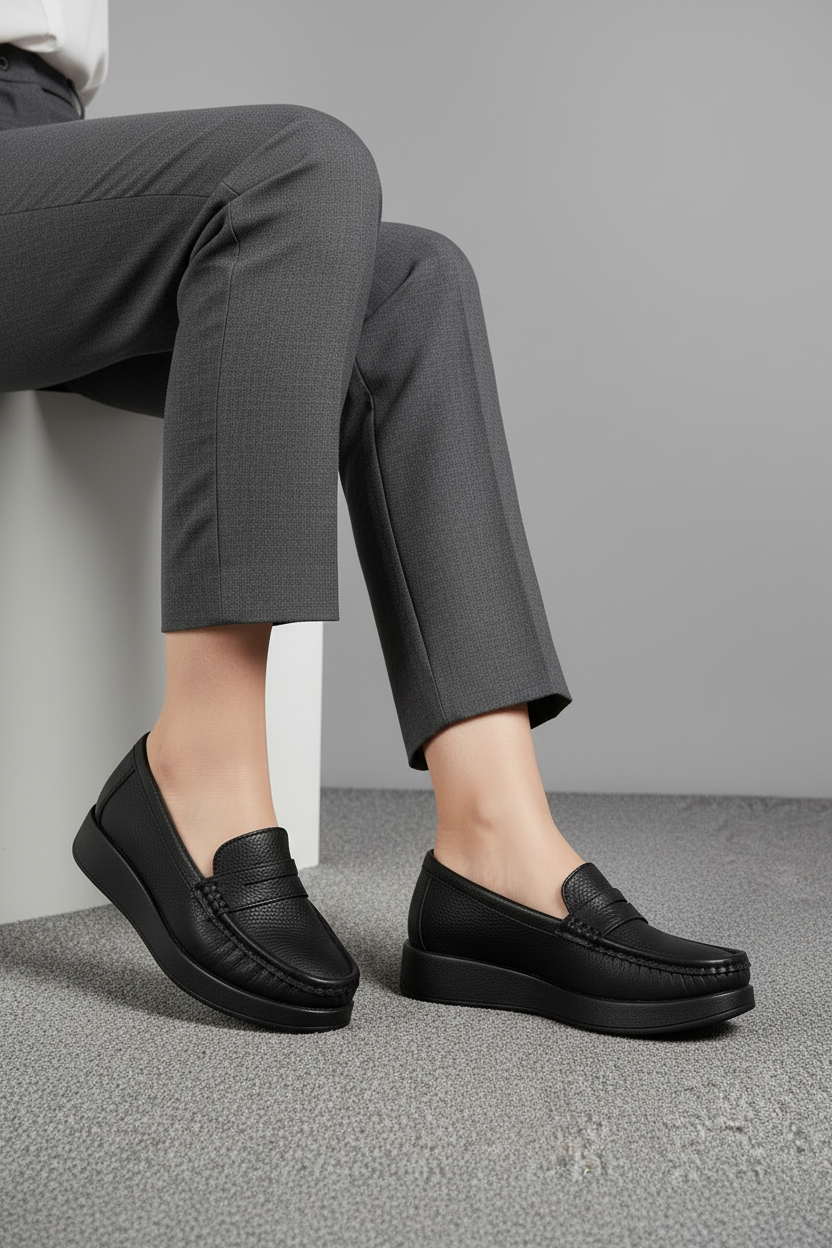 Mocasines de Mujer en Negro con Acabado Texturizado y Suela Plana para Uso Diario - 14010