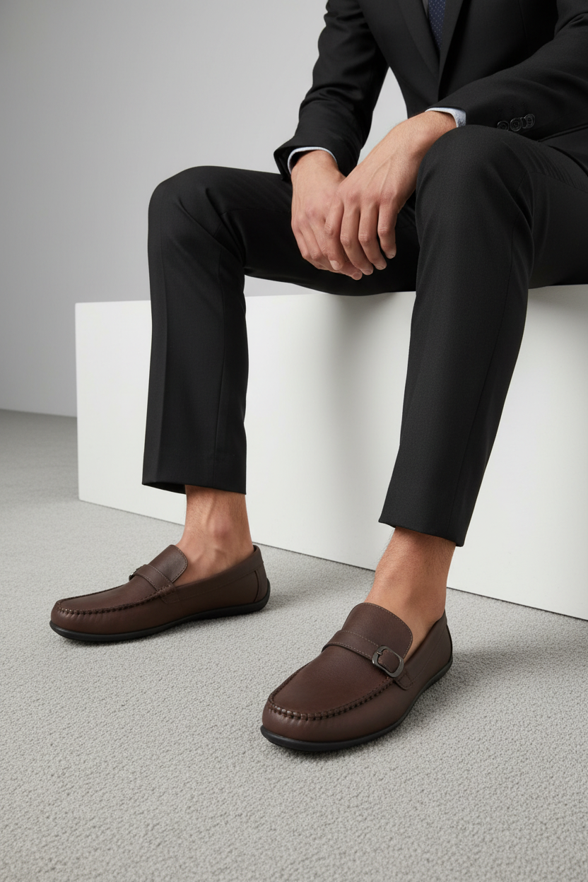 Zapatilla Caballero En Dos Tonos Marrón Con Acabado Sobrio - Ideal Para Oficina Y Salidas Informales - 14106