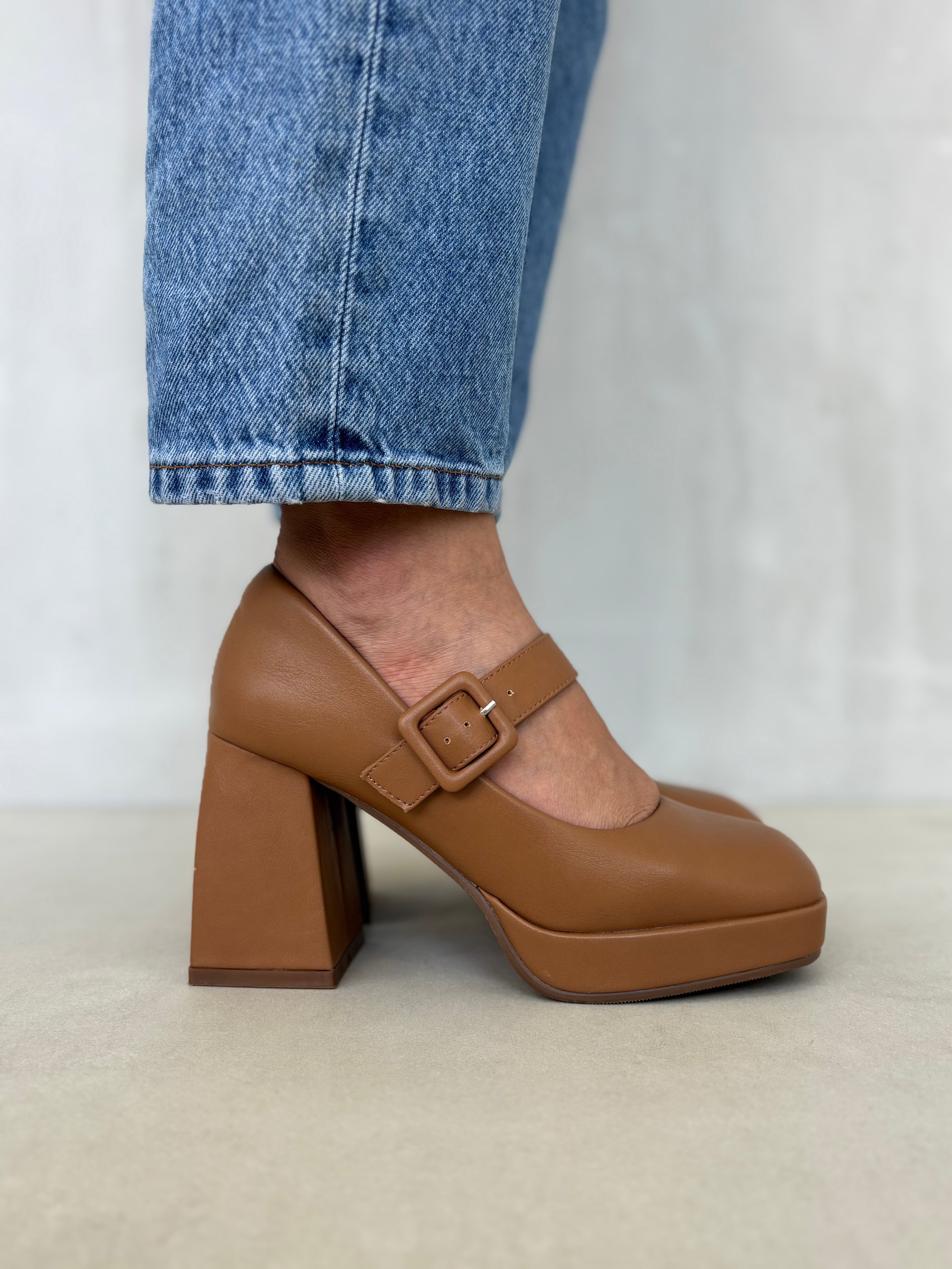 Zapatos Mary Jane Con Plataforma Terracota 13764 Tacón Grueso Y Plataforma Delantera Para Mayor Altura Y Estabilidad