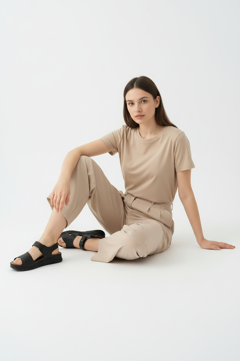 Sandalias Negras Con Plataforma Y Correa Con Hebilla Dorada Para Uso Diario - 14715