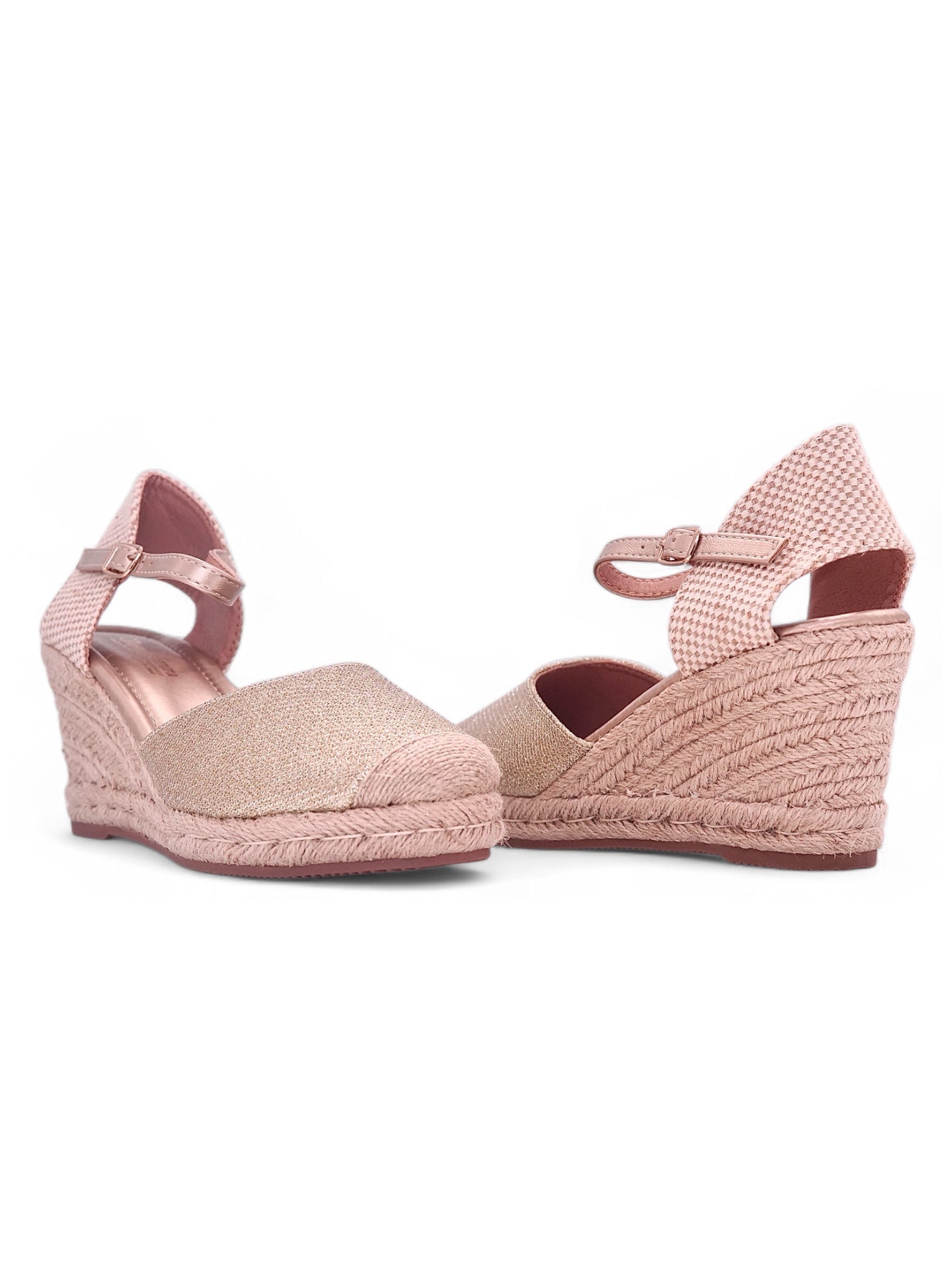 13051 - Sandalias de Cuña para Mujer en Color Nude Rosado con Brillo
