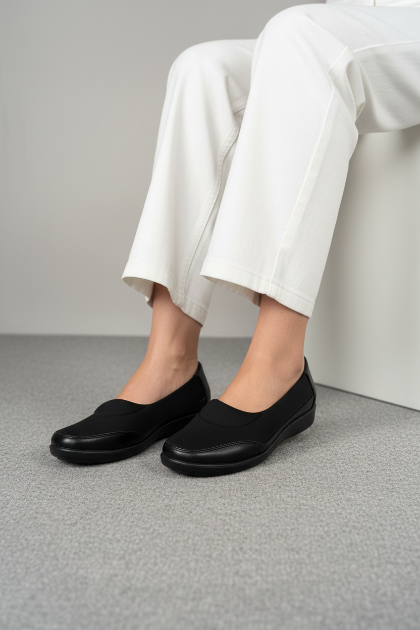 Zapatos Slip-On Negros Tejidos con Suela Ergonómica Minimalismo Cómodo Uso Diario - 13095