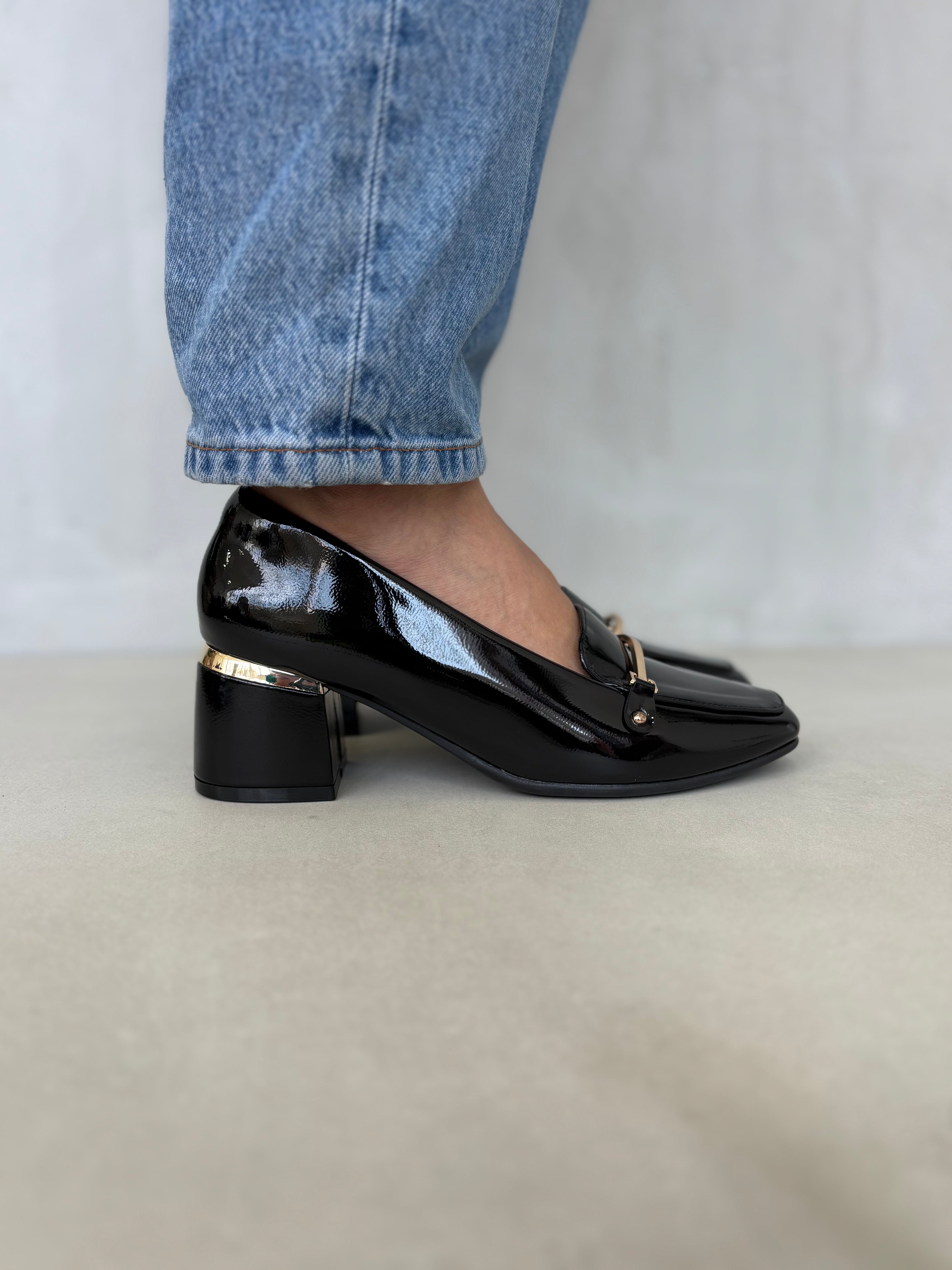 Zapatos De Tacón Medio Charol Dorado 14256 Elegancia Y Confort Para Cualquier Ocasión