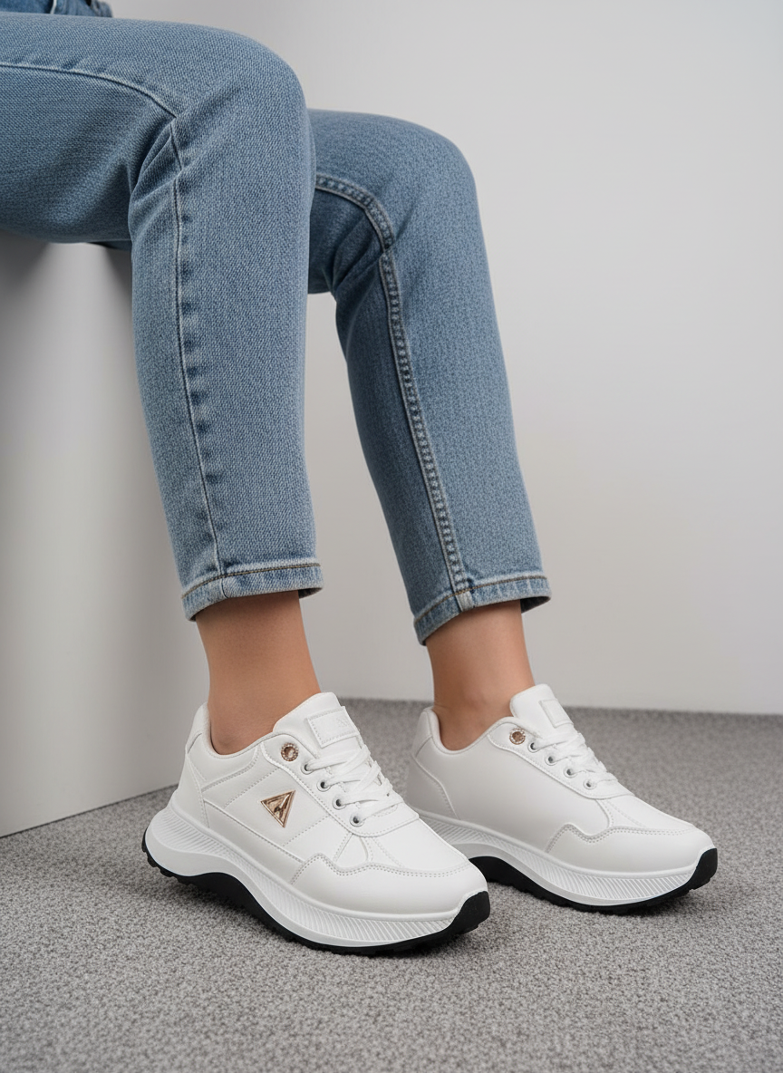 Tenis Chunky Blancos Con Suela Bicolor Para Mujer Estilo Deportivo Urbano - 14146