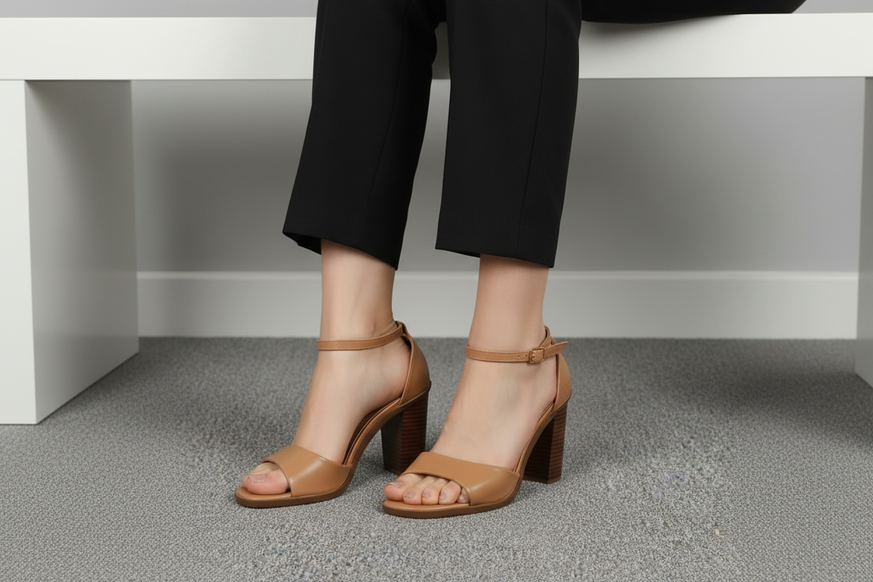 Sandalia De Tacón Alto En Tono Miel Con Tira Delantera Ancha Y Soporte En El Talón - 13611