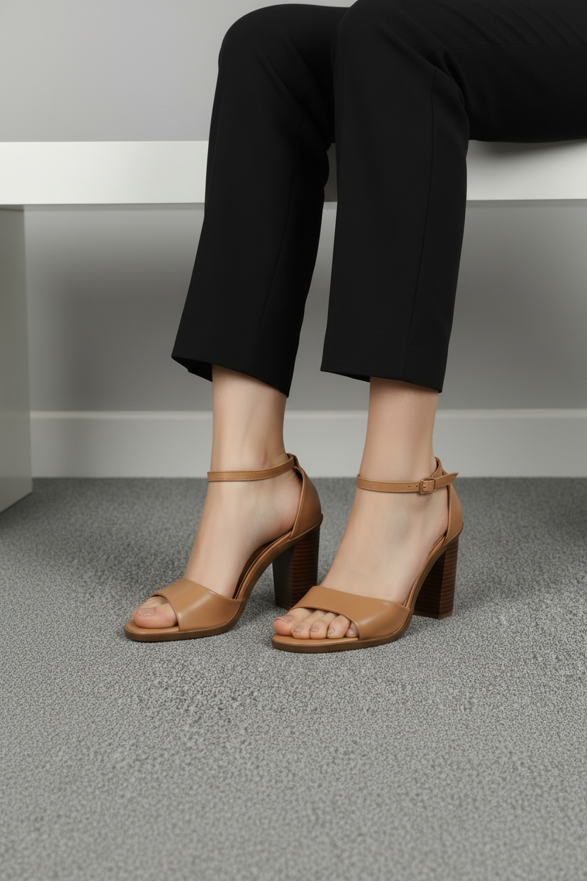 Sandalia De Tacón Alto En Tono Miel Con Tira Delantera Ancha Y Soporte En El Talón - 13611