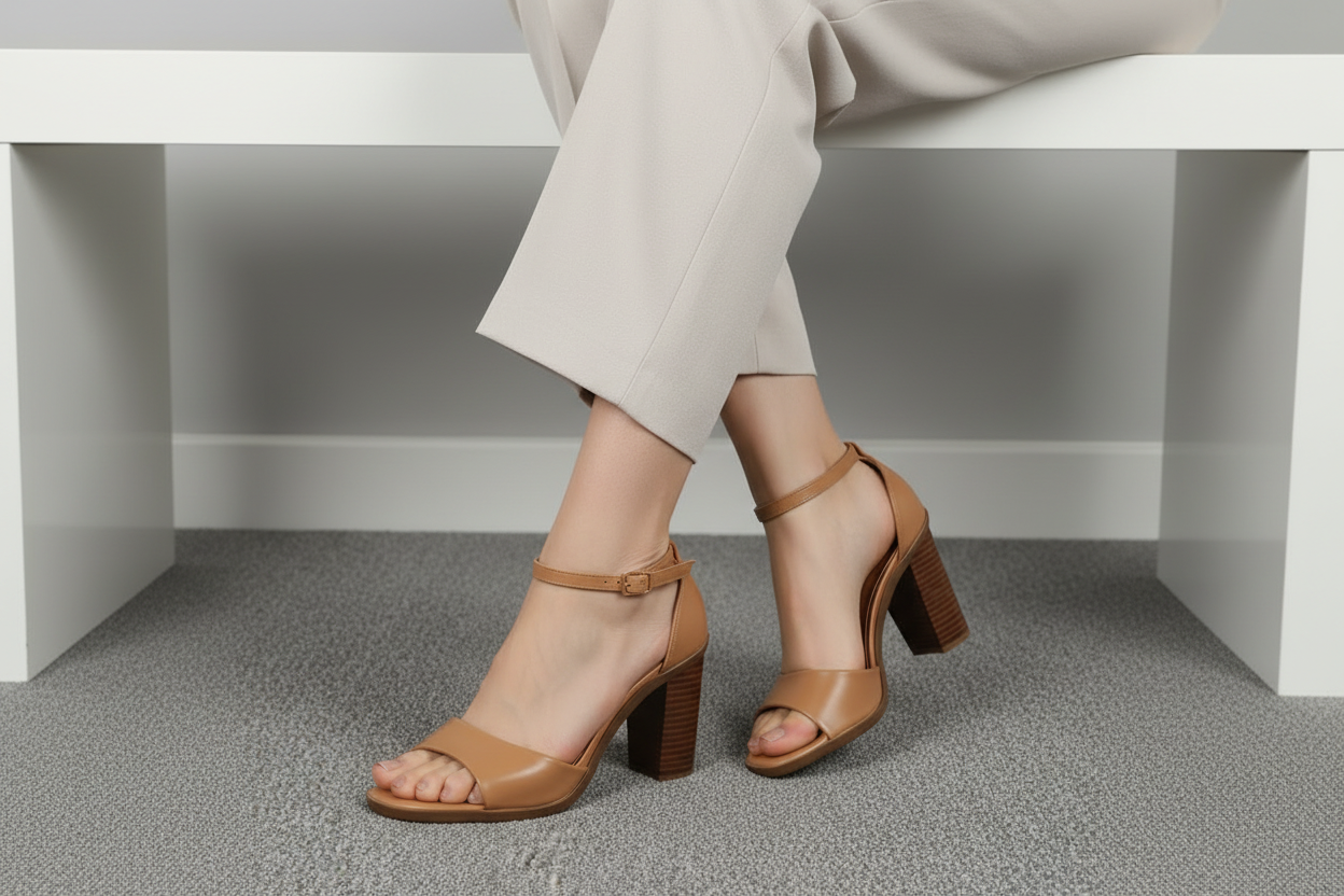 Sandalia De Tacón Alto En Tono Miel Con Tira Delantera Ancha Y Soporte En El Talón - 13611