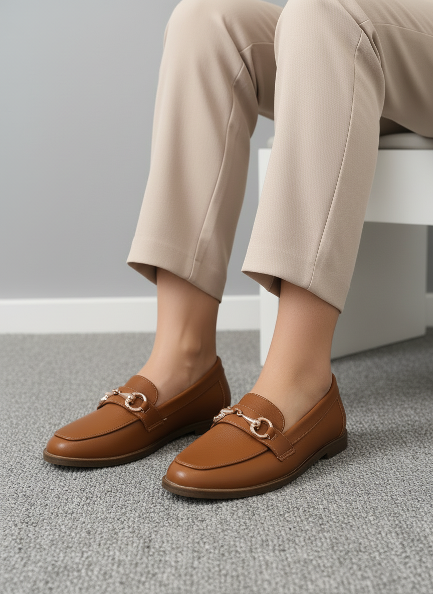 Mocasines Clásicos Color Café Con Detalle Metálico Dorado Elegante Y Versátil - 13325