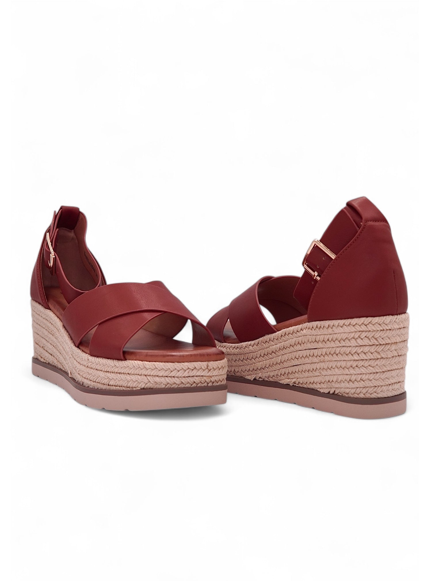 13745 - Sandalias para Mujer en Vino con Cuña de Yute