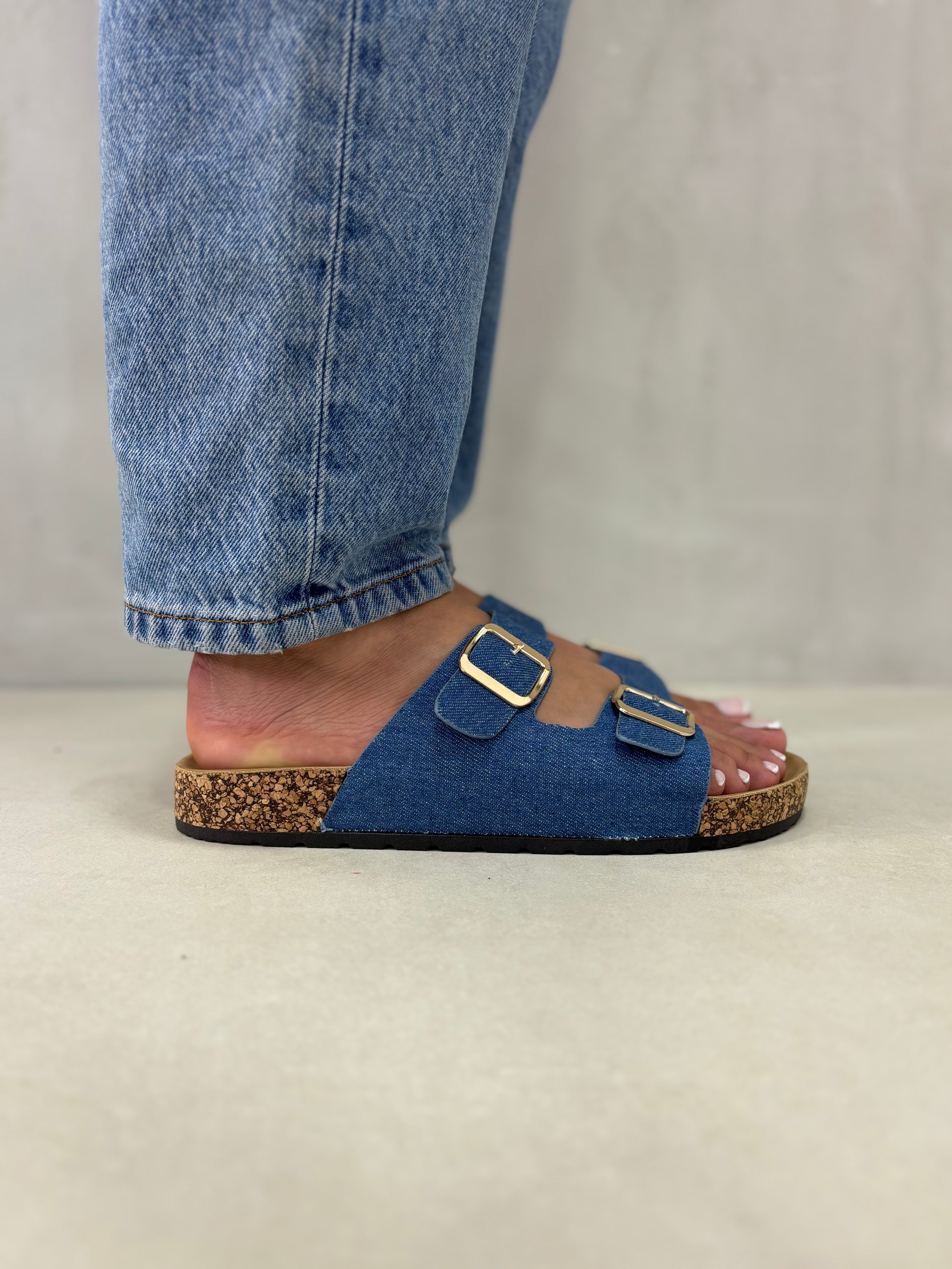 Sandalias Jeans 14311 Con Doble Hebilla Y Suela De Corcho Ligera Y Comoda Con Soporte Todo El Dia