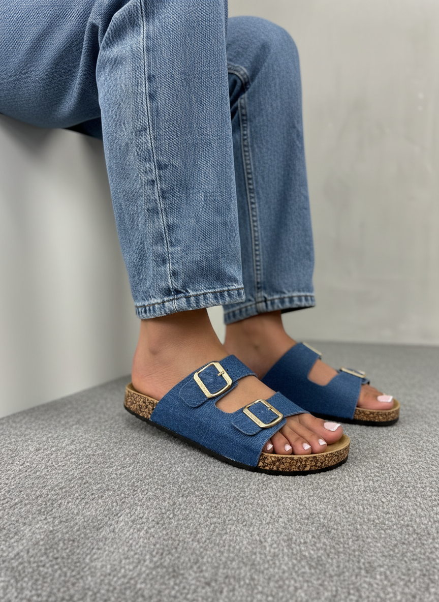 Sandalias Jeans 14311 Con Doble Hebilla Y Suela De Corcho Ligera Y Comoda Con Soporte Todo El Dia