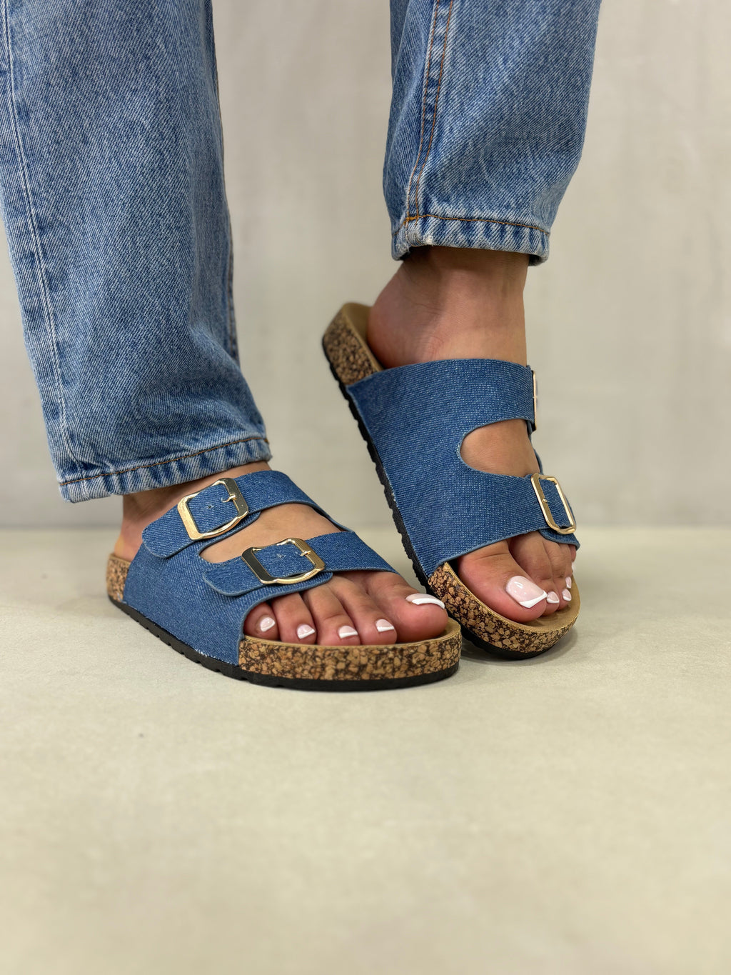 Sandalias Jeans 14311 Con Doble Hebilla Y Suela De Corcho Ligera Y Comoda Con Soporte Todo El Dia