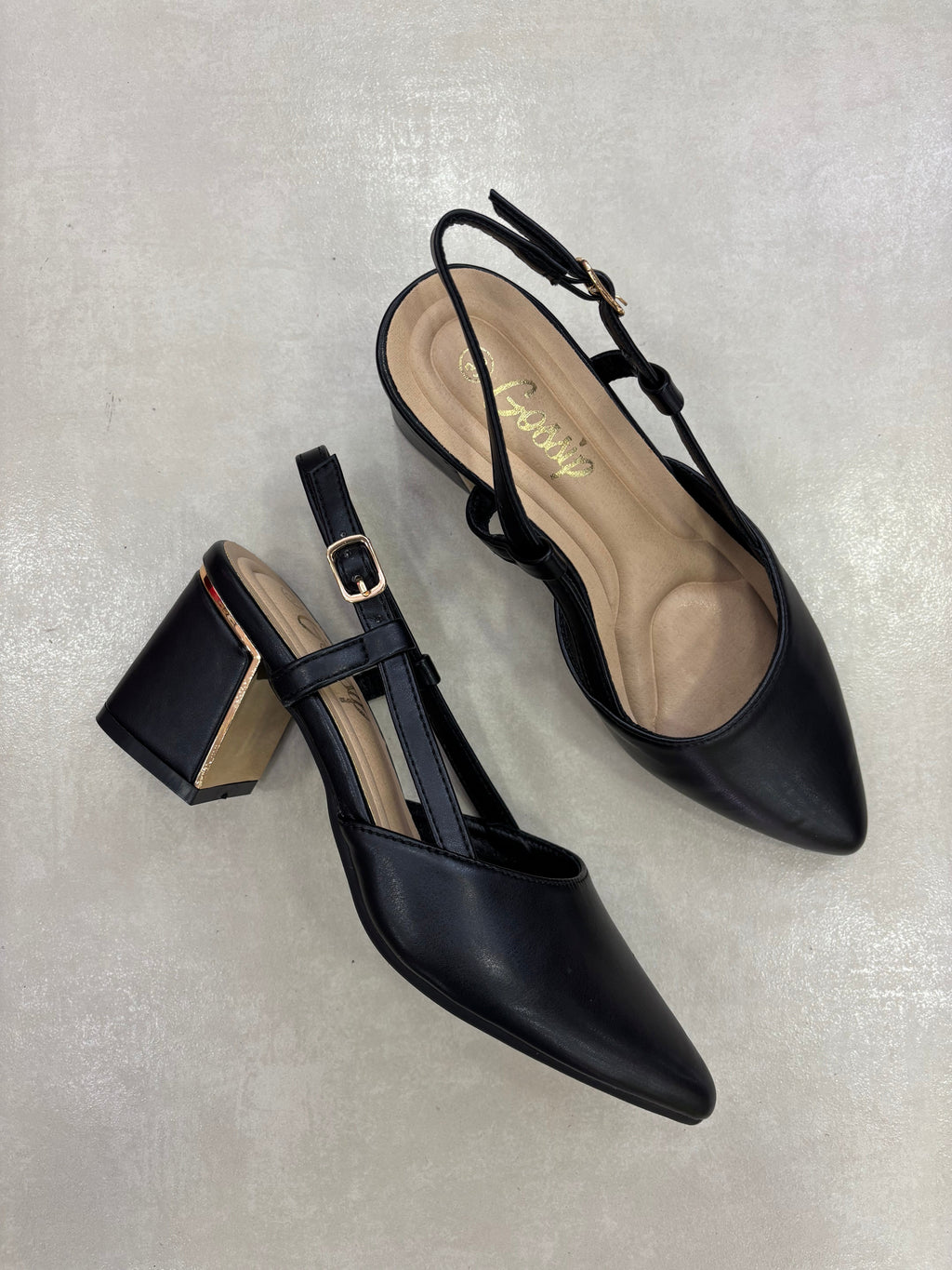 Zapatos de Tacón Minimal Elegante Negro 14342 Con Tiras Cruzadas y Pulsera Ajustable para Dama