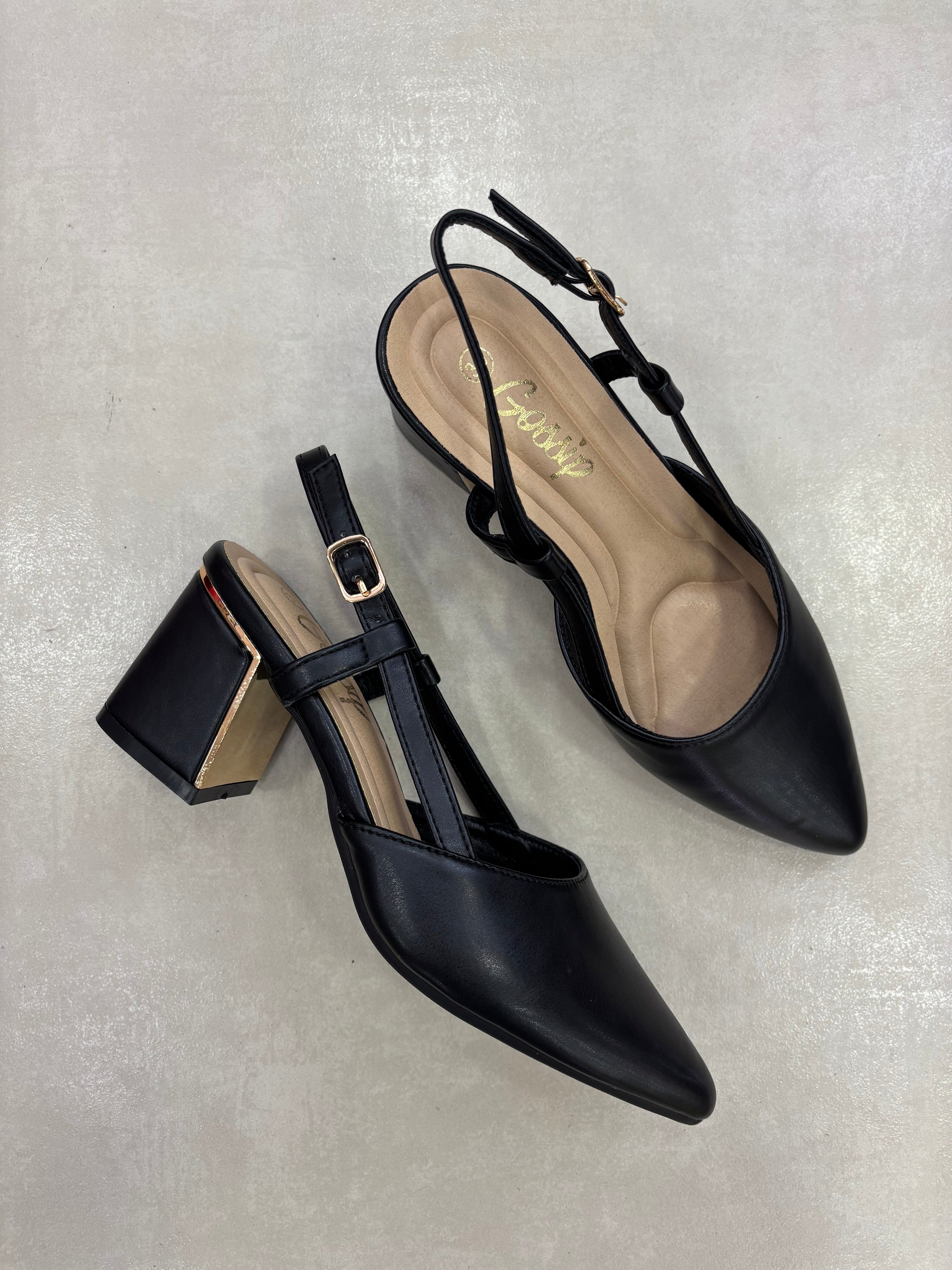 Zapatos de Tacón Minimal Elegante Negro 14342 Con Tiras Cruzadas y Pulsera Ajustable para Dama