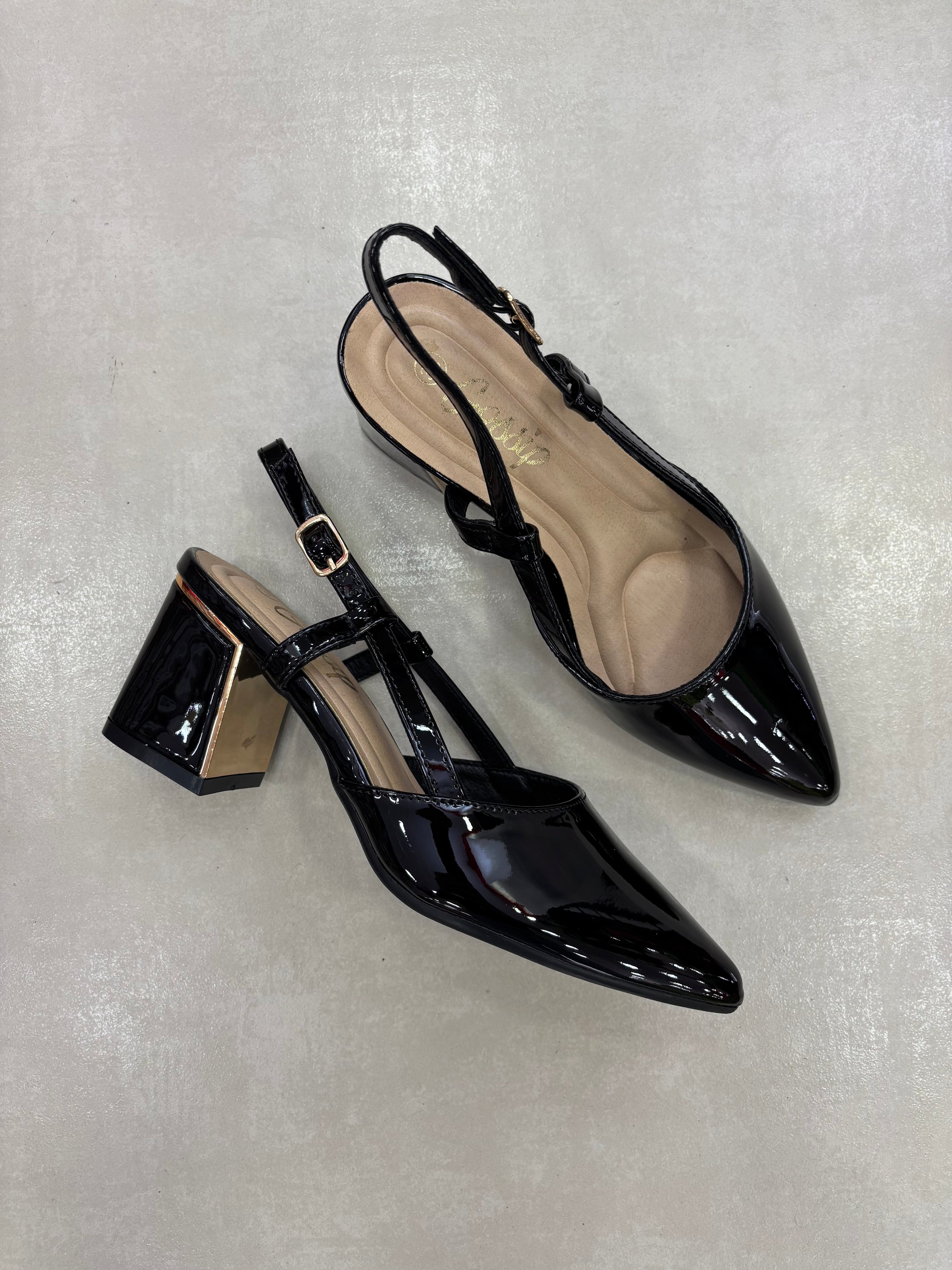 Zapatos De Tacón Tiras Cruzadas Charol 14343 Elegancia Clásica Con Acabado Brillante Y Correa Ajustable