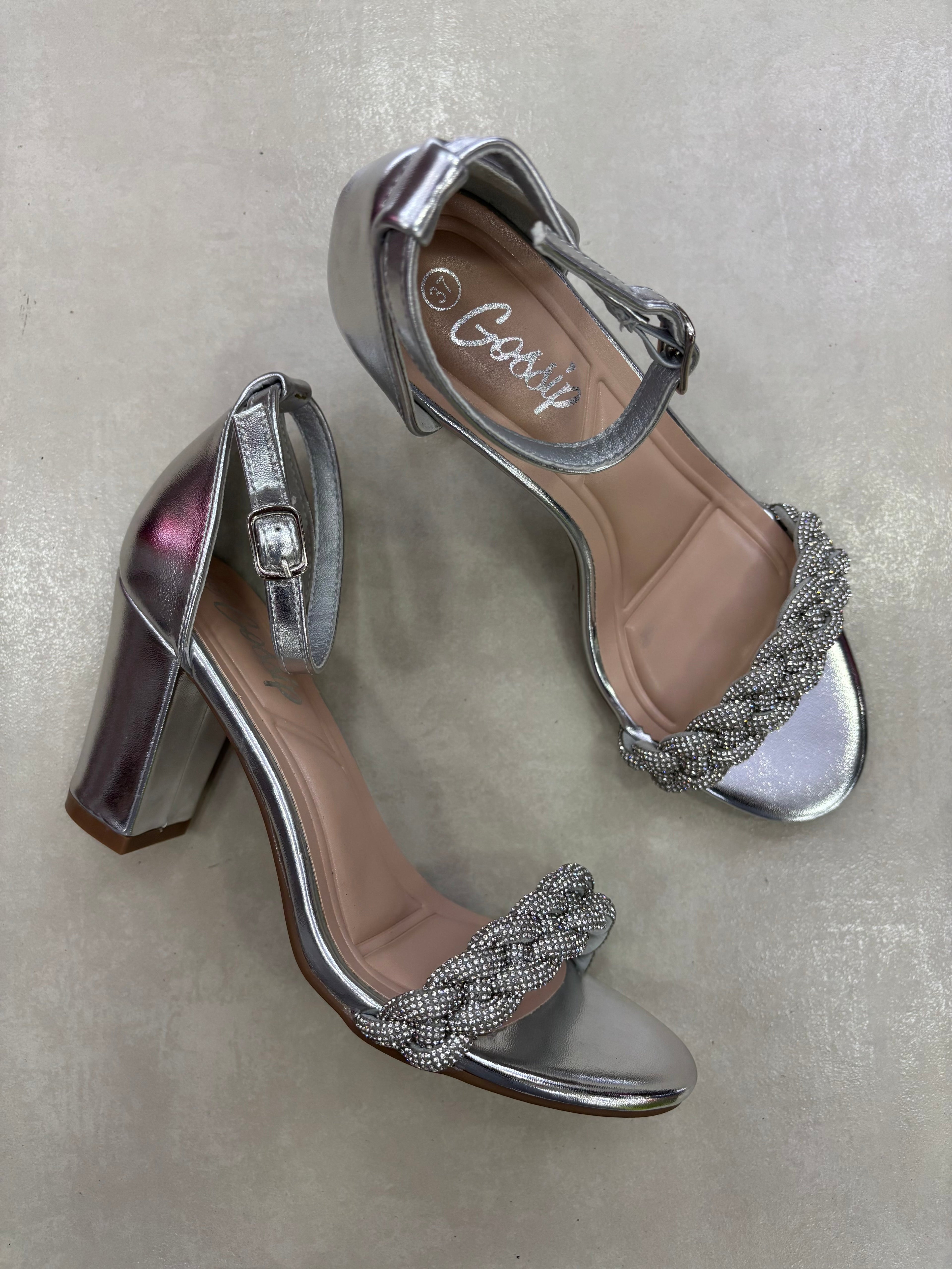 Sandalias Tiras Trenzadas Brillantes 14328 Tacón Alto Glamuroso Con Pedrería Metálica