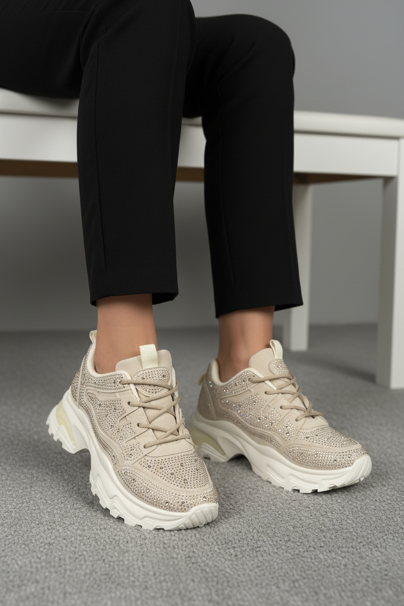 Tenis Glam Urbano 14441 Moda Moderna Con Brillos Y Suela Chunky Cómodos Para Uso Diario Y Estilo Arriesgado