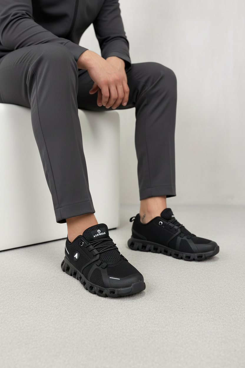 Tenis Negro en Malla Técnica Airwalk con Empeine Textil, Costuras Visibles y Suela Acolchada – 14290