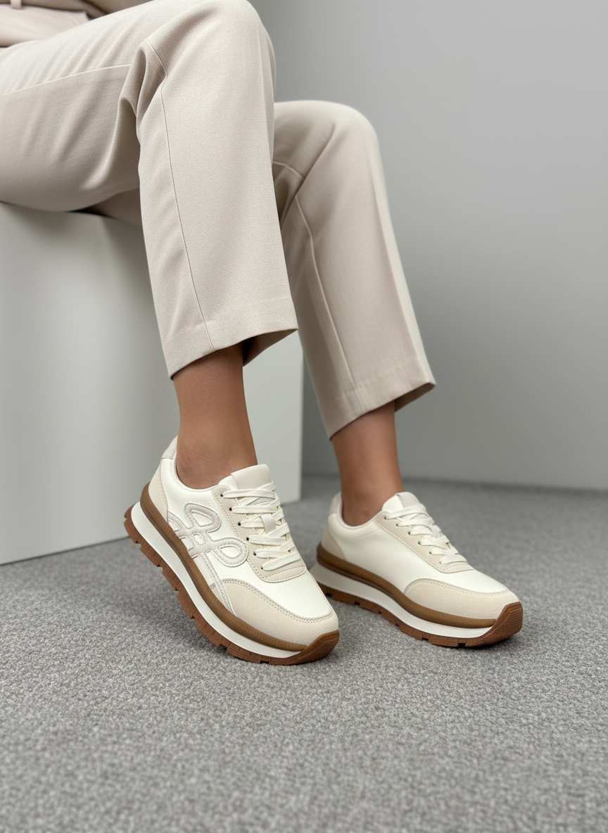 Zapatillas Beige Mix 14434 Con Comodidad Urbana Y Detalles En Textura Mixta Con Estilo Natural