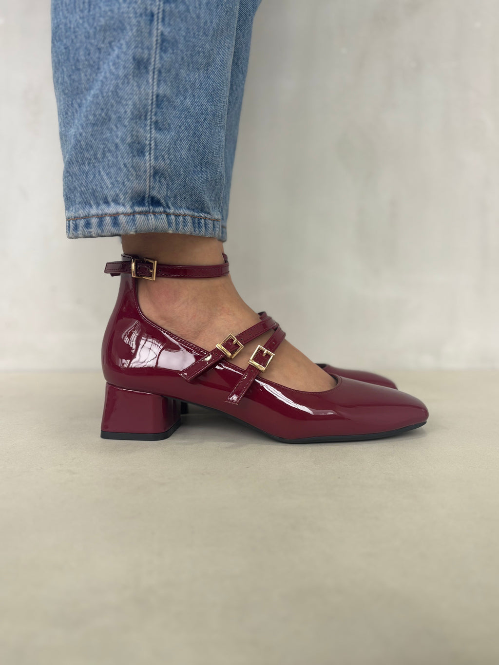 Mary Jane Elegancia Retro 14314 Doble Correa Ajustable Y Tacón Bajo Cuadrado Confort Diario