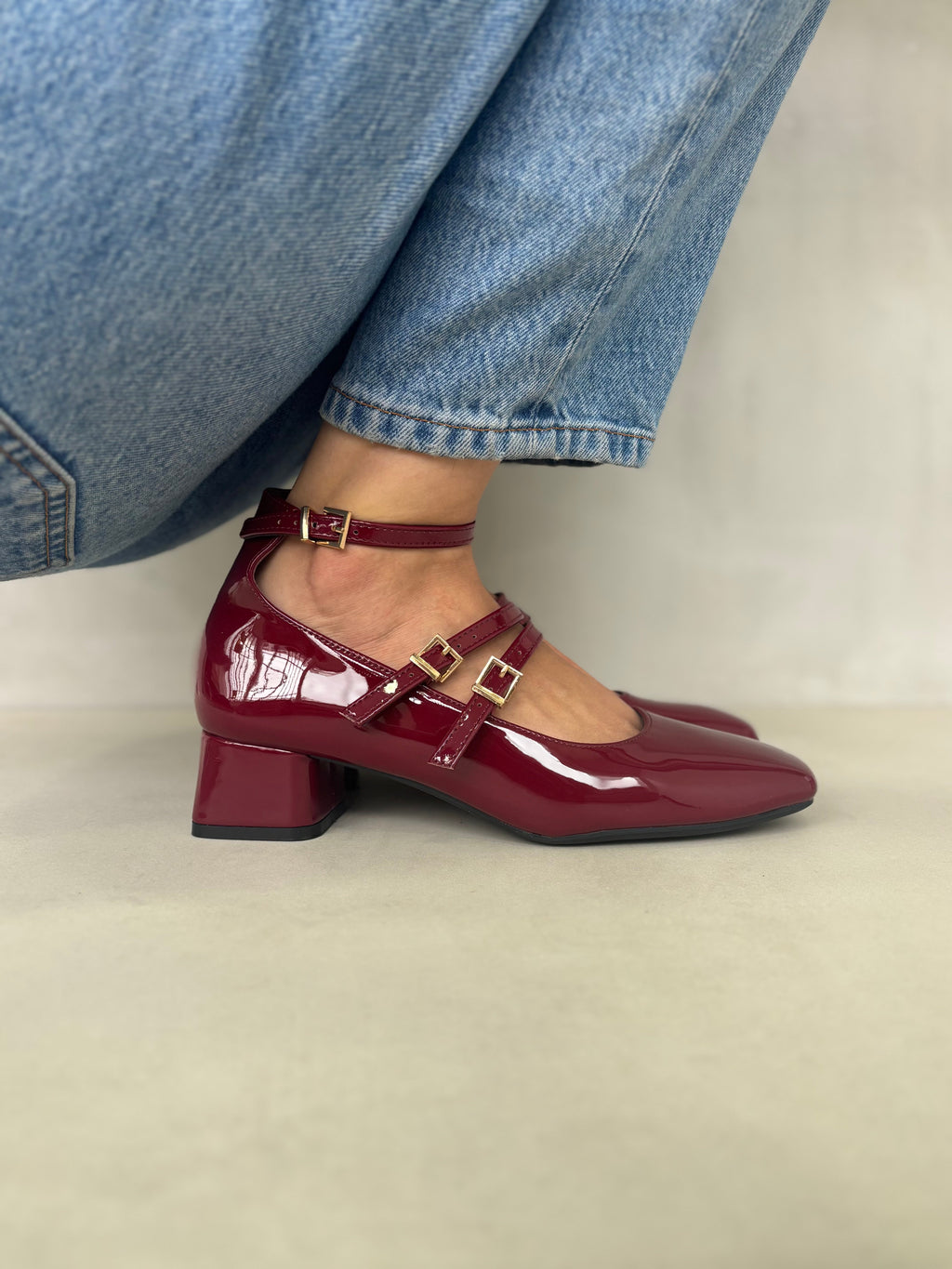 Mary Jane Elegancia Retro 14314 Doble Correa Ajustable Y Tacón Bajo Cuadrado Confort Diario