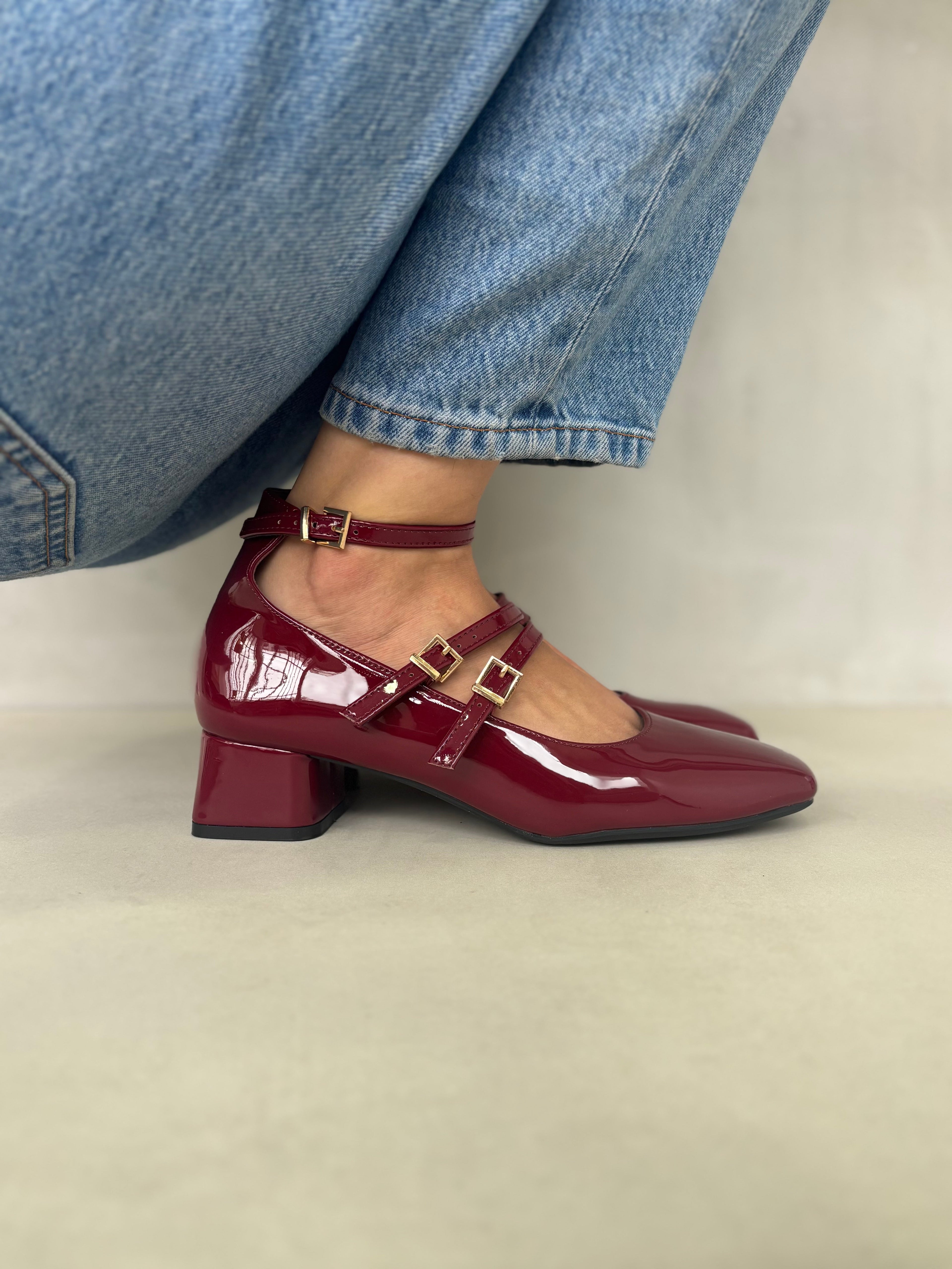 Mary Jane Elegancia Retro 14314 Doble Correa Ajustable Y Tacón Bajo Cuadrado Confort Diario